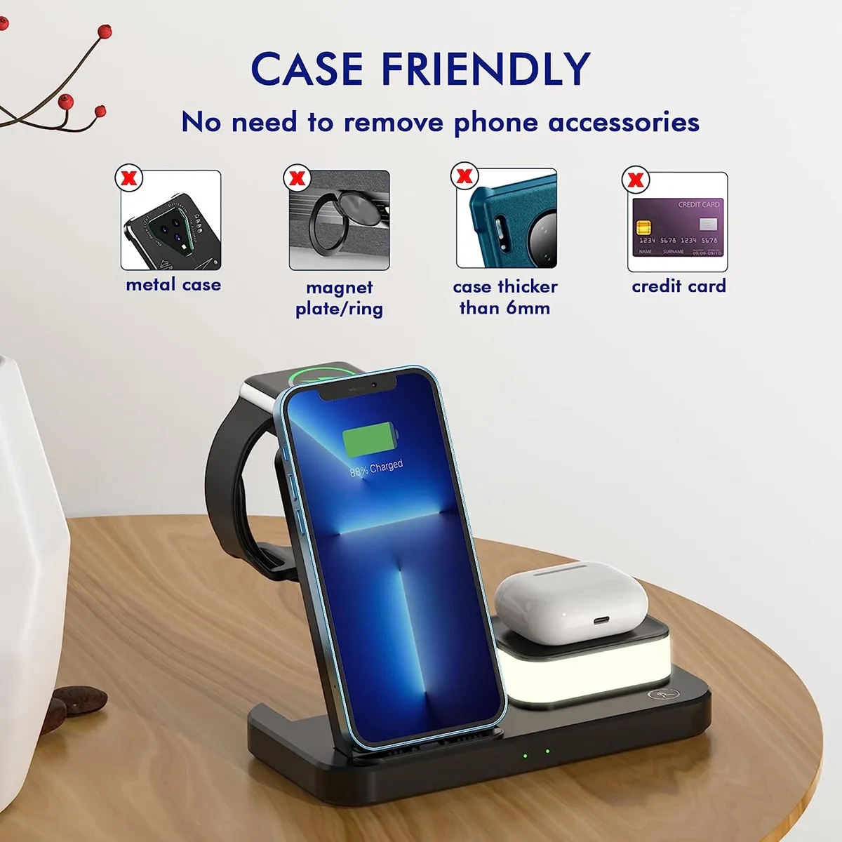 3 in 1 Wireless Fast Charging Station Dock Stand with Night 2