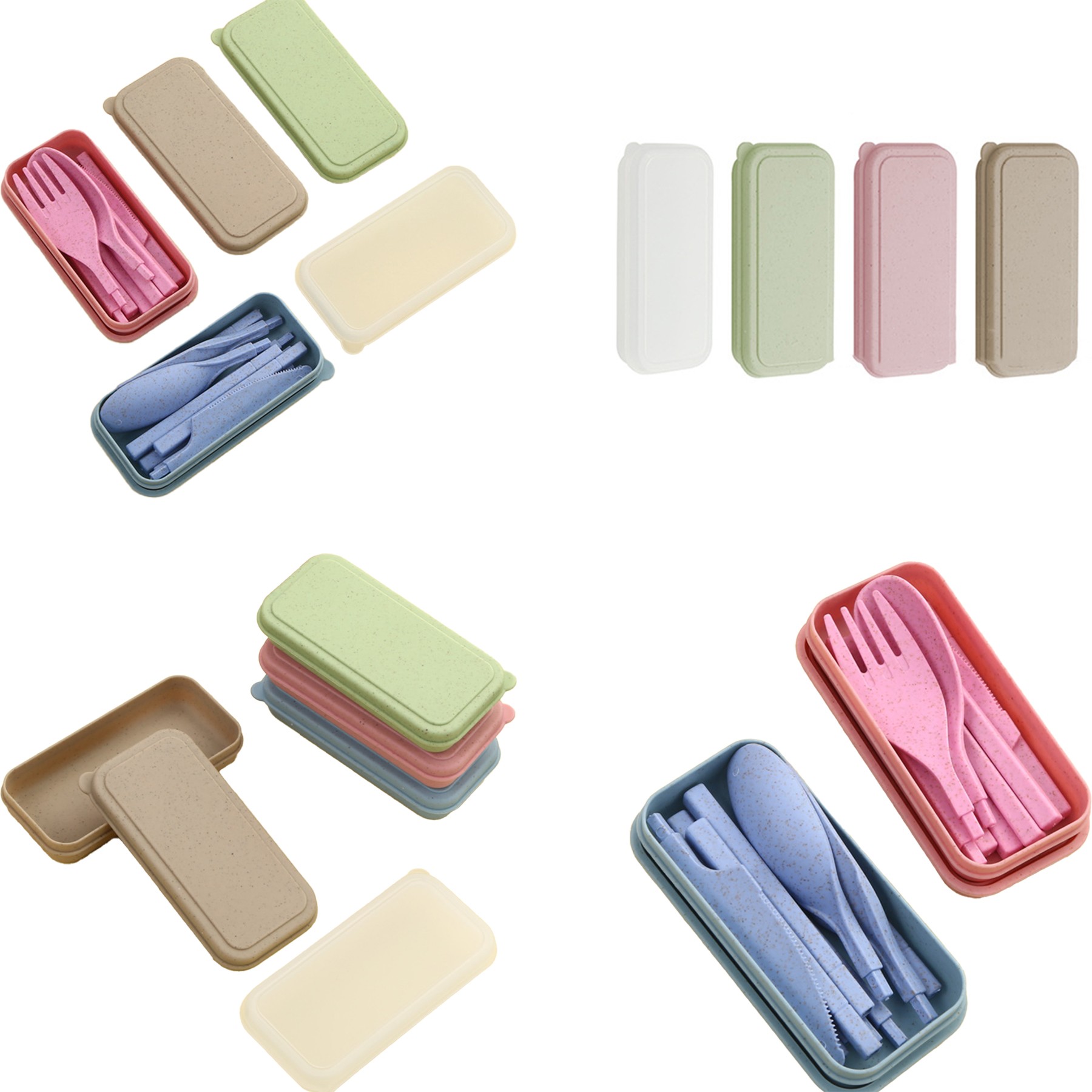 Wheat Straw Folding Plastic Portable Cutlery Box 2