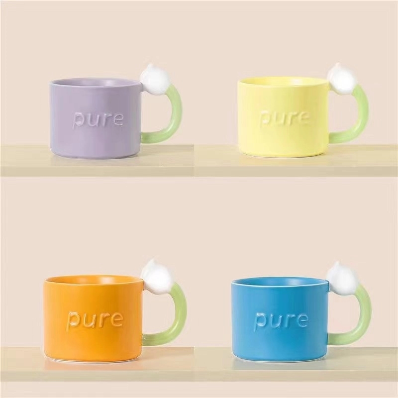 Custom 12 OZ Ceramic Cute Milk Coffee Mug with flower handle 6