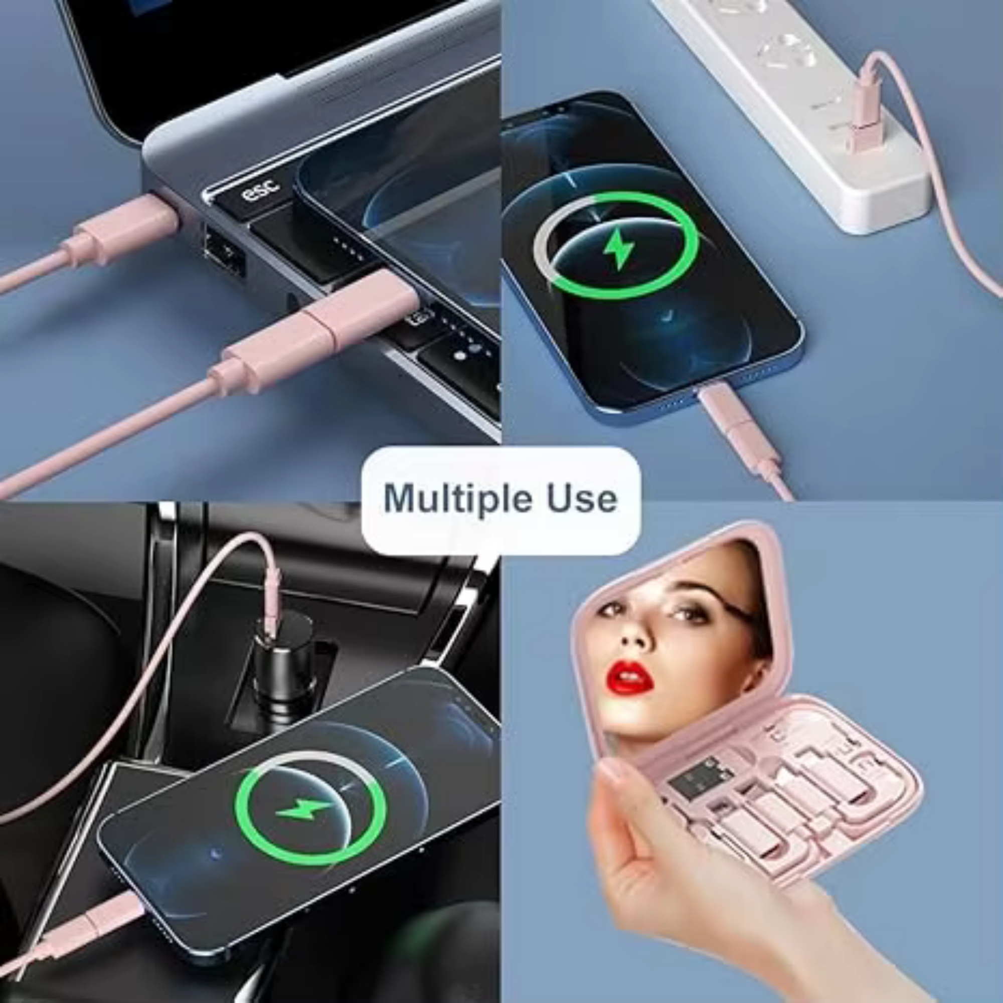 Multi USB Charging Adapter Cable Kit with Makeup Mirror and Phone Stand 6
