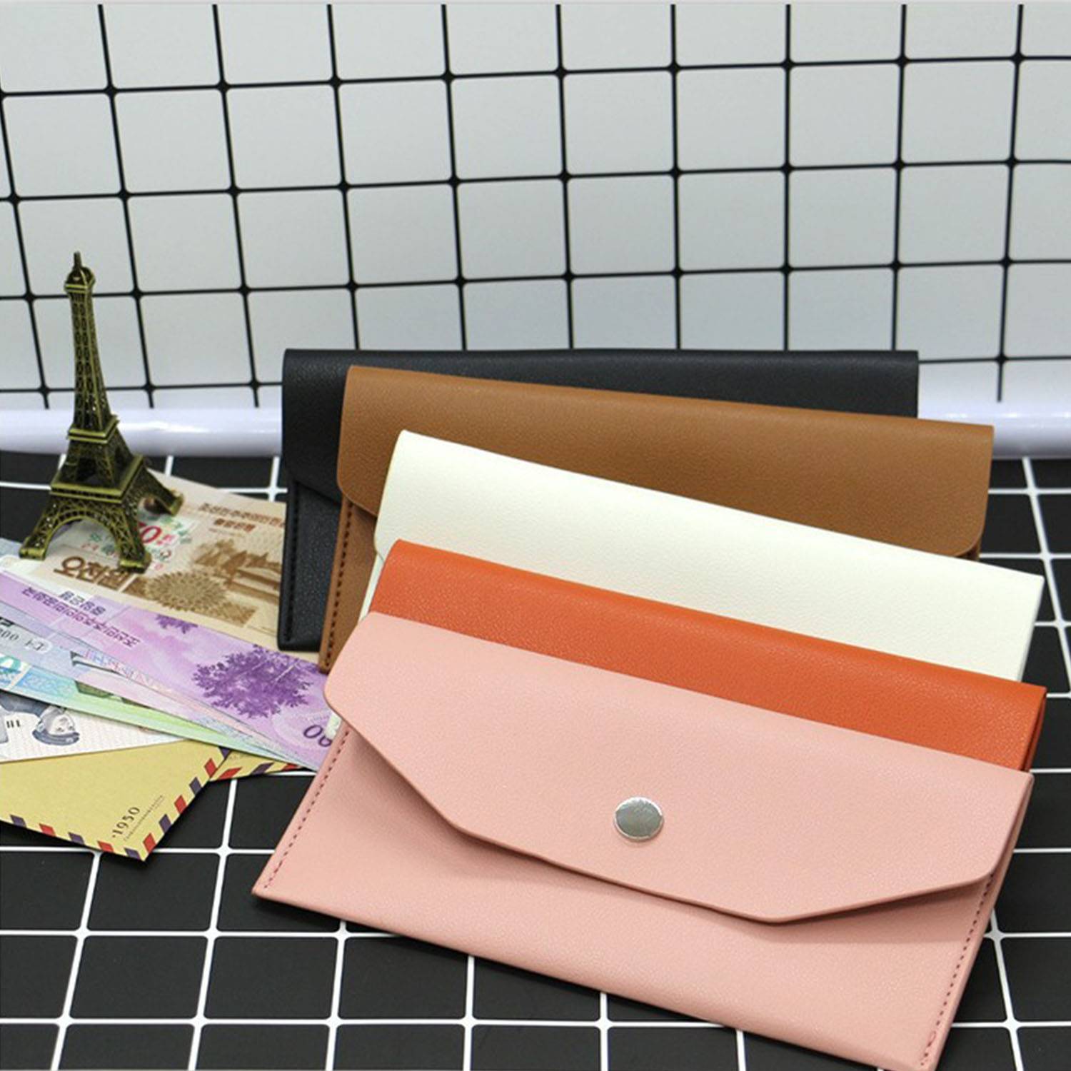Leather Mini Wallet Card Bag w/ Keychian 4