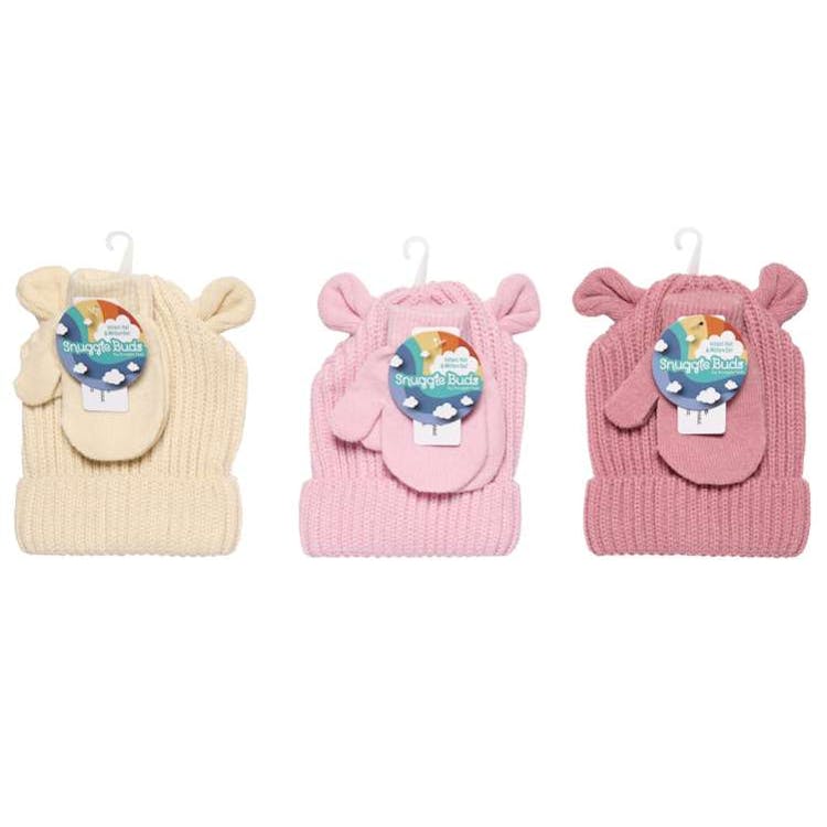 Infant/Toddler Girl Hats with Mouse Ears and Mitten Sets