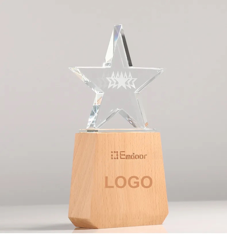 Crystal Star Trophy on Wood Base 5