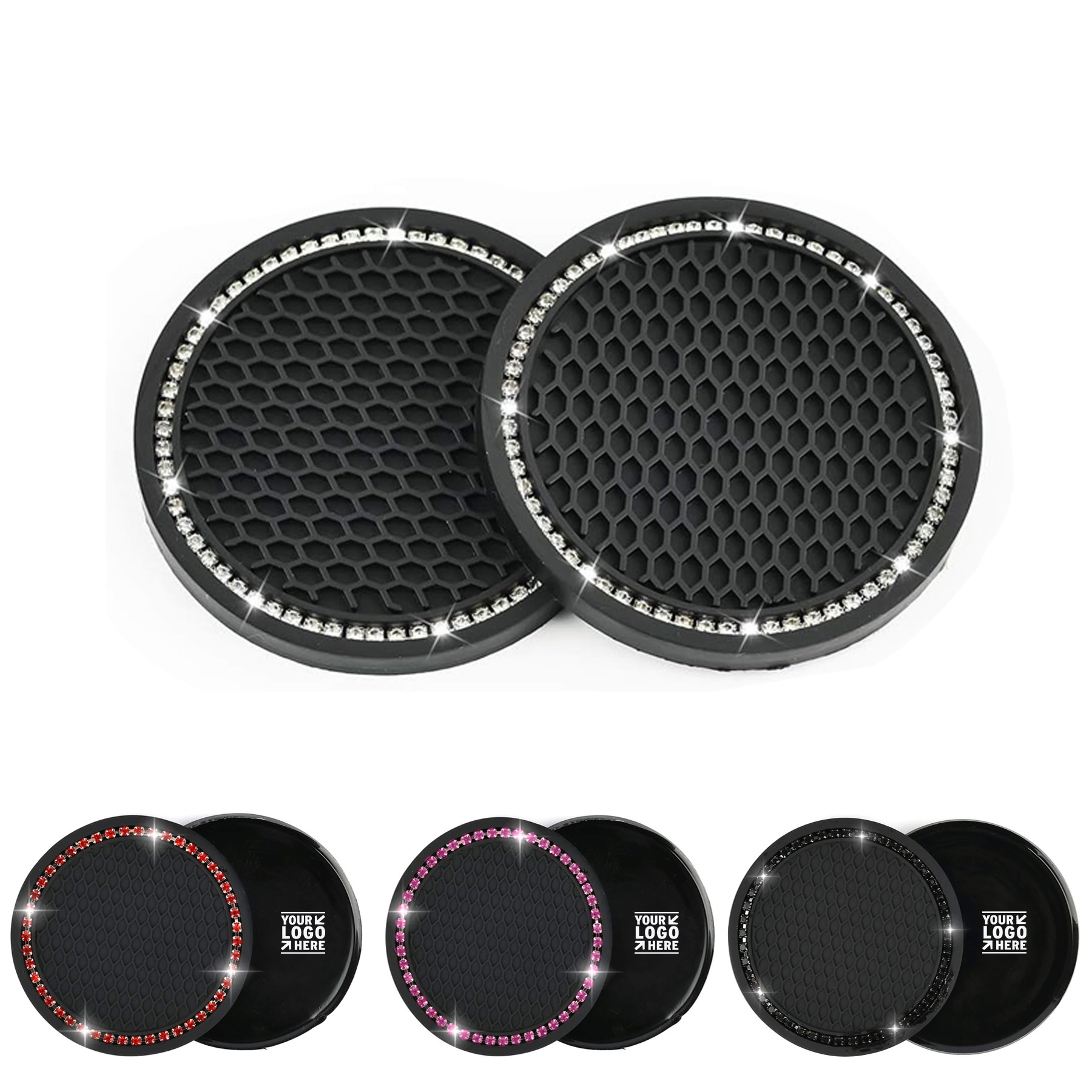 2.75 inch Silicone Anti Slip Crystal Rhinestone Cup Holder Coasters Universal Bling Car Coaster 2