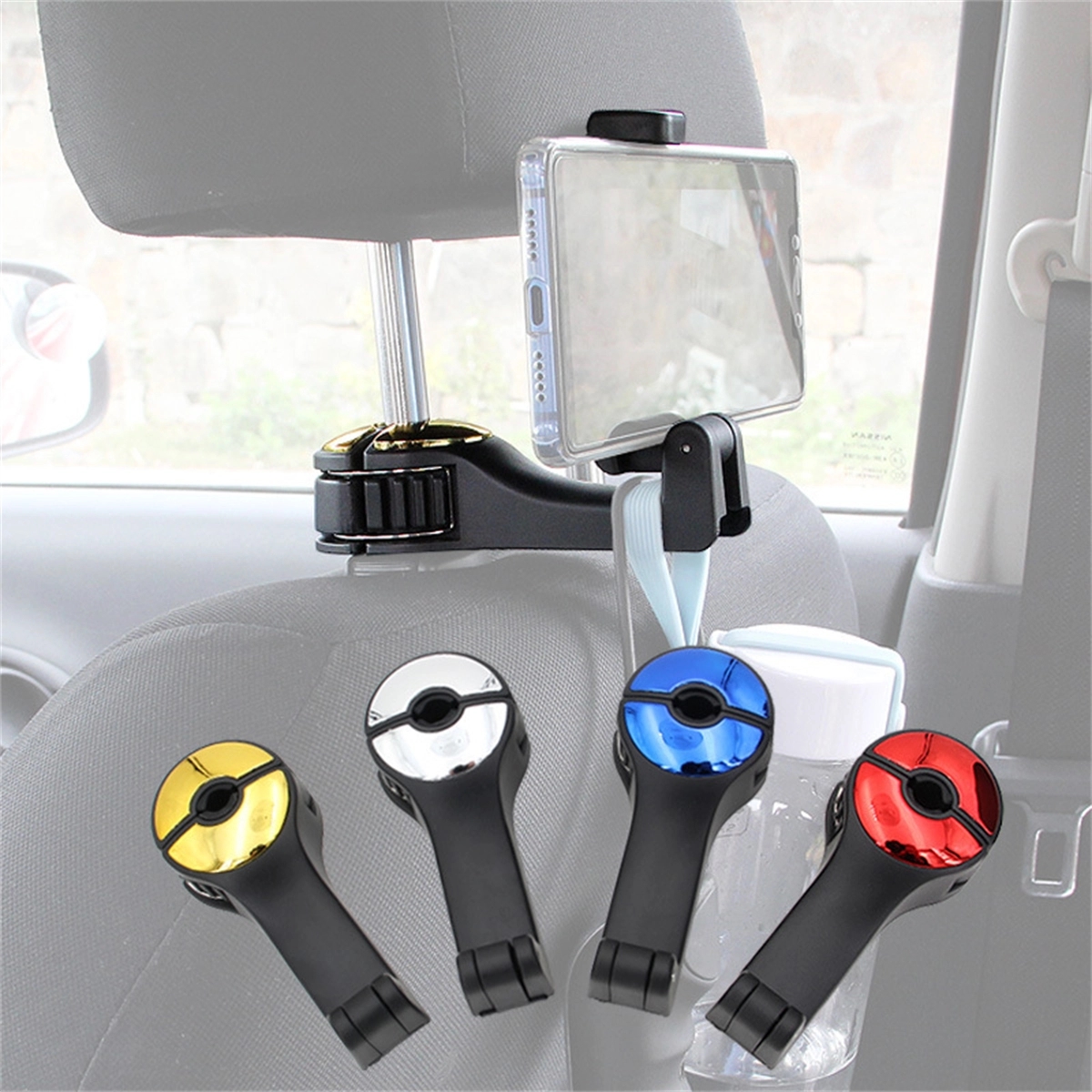 Car Headrest Hidden Hook with Phone Holder 4