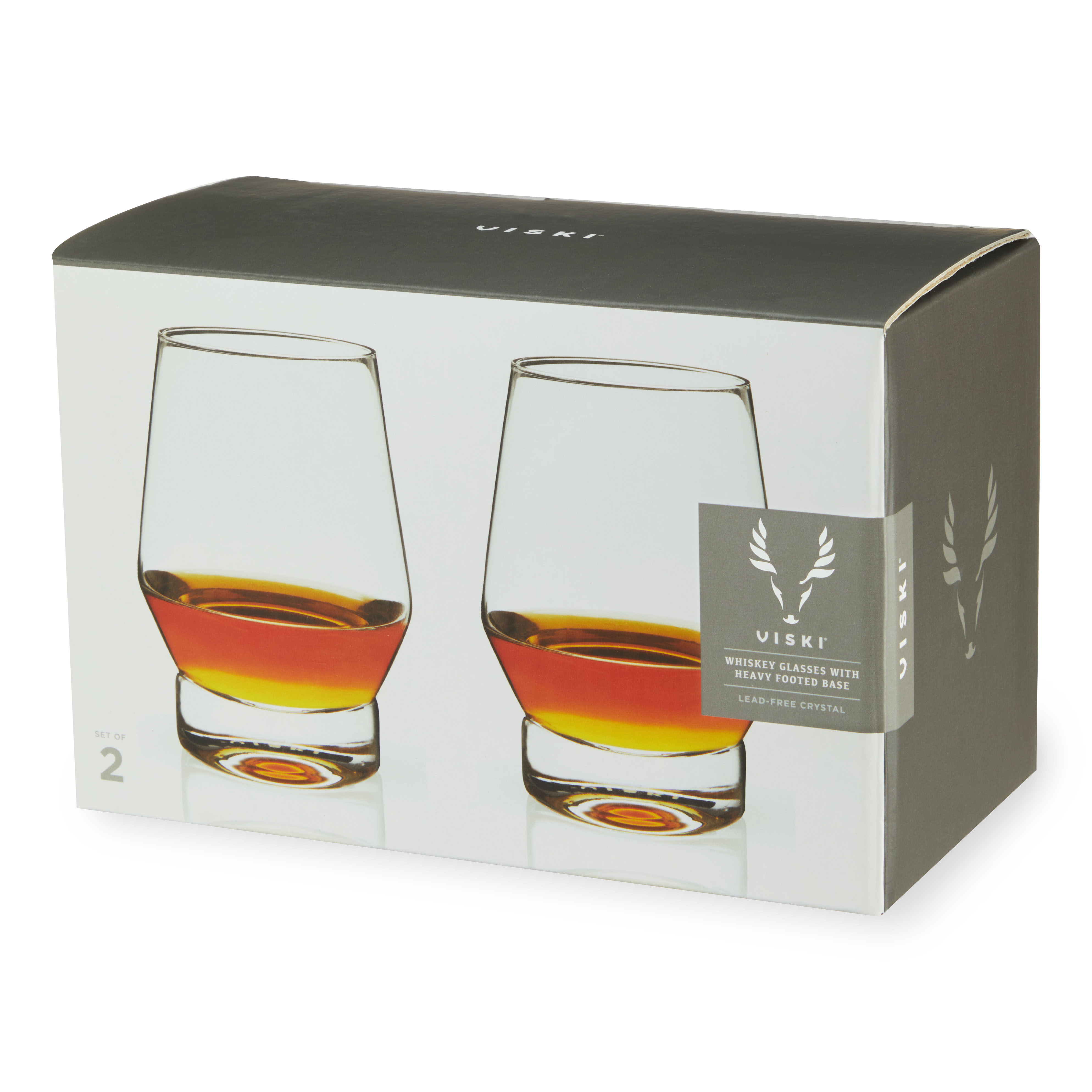 Viski® Raye Heavy Base Crystal Whiskey Glass, set of 2 3