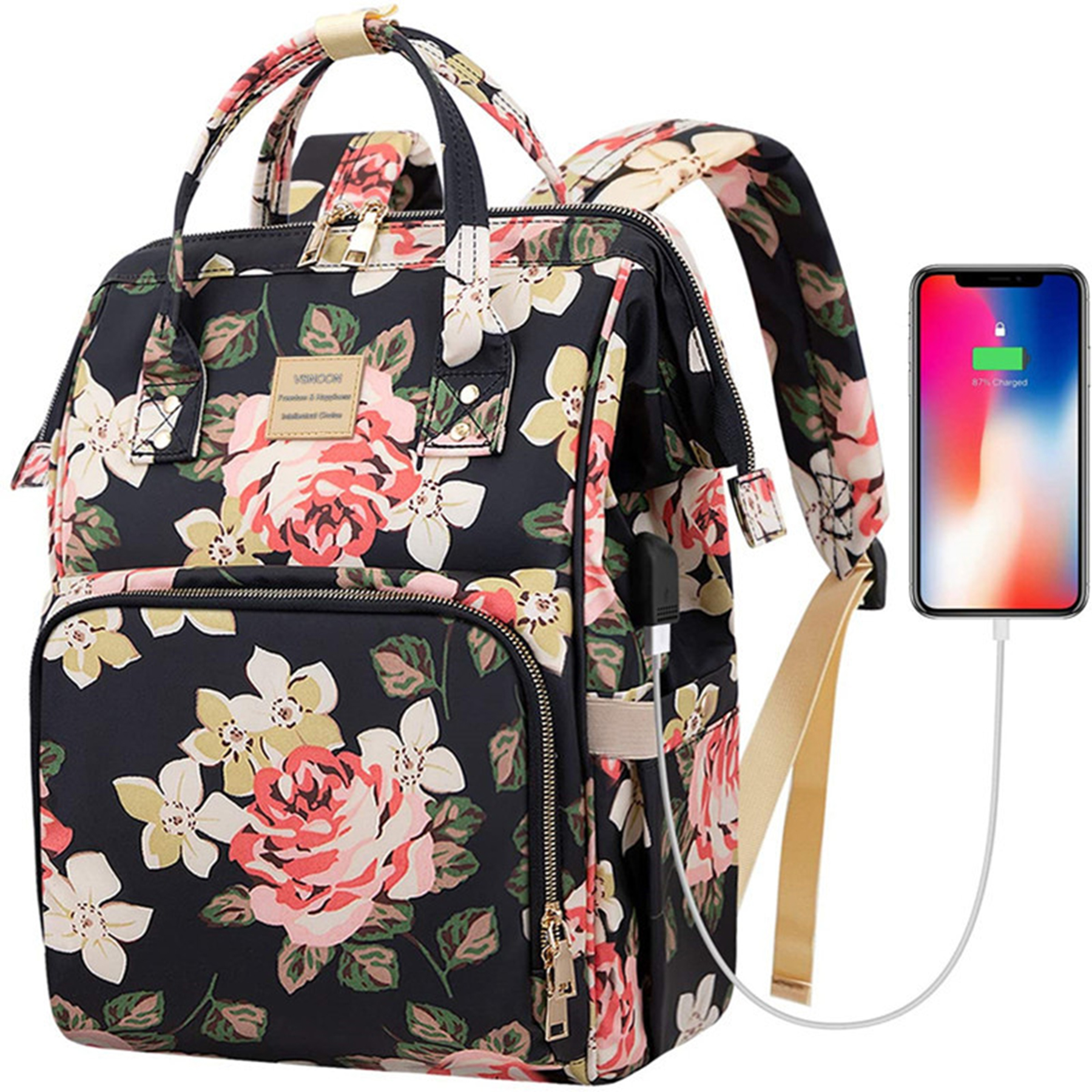 Flower Printed 15.6 Inch Laptop Backpack Usb Charging Port 2