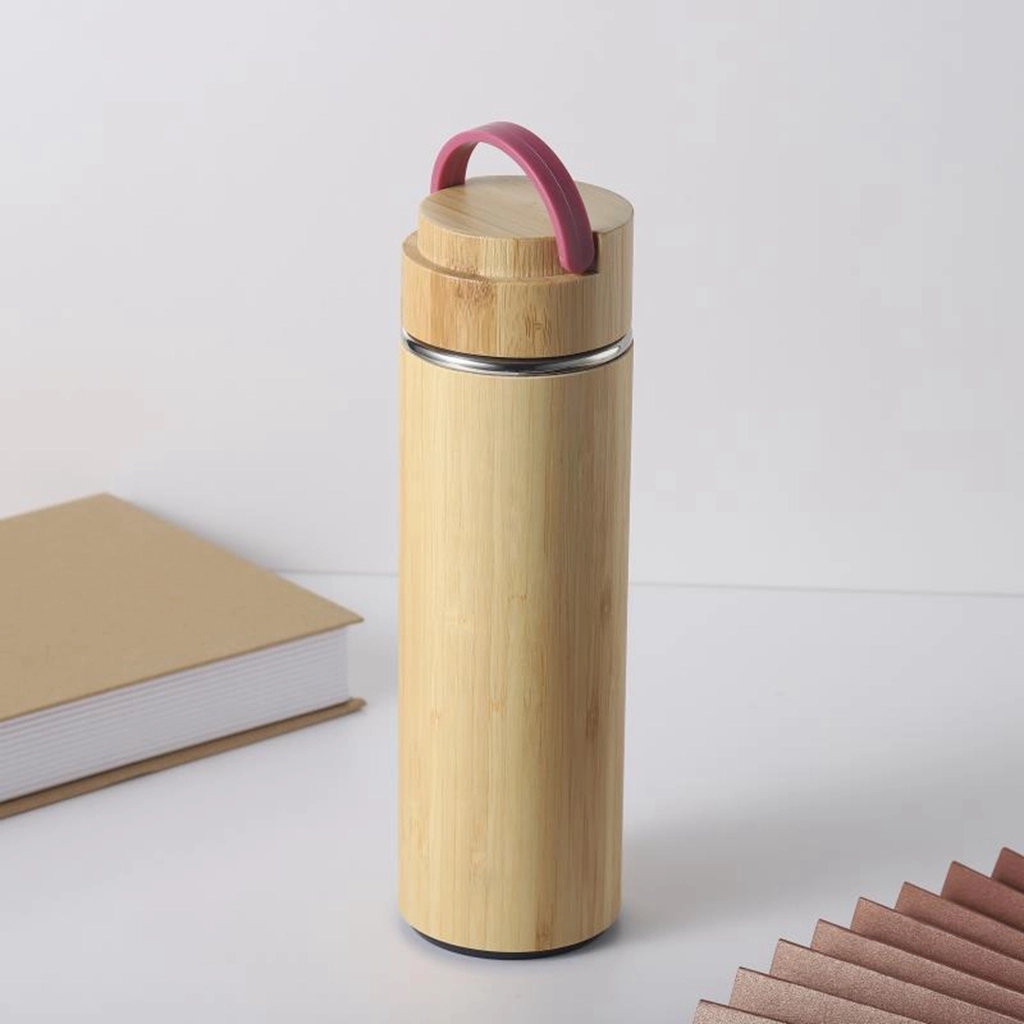 15 oz Vacuum-Sealed Bamboo Water Bottle with Plastic Handle 10