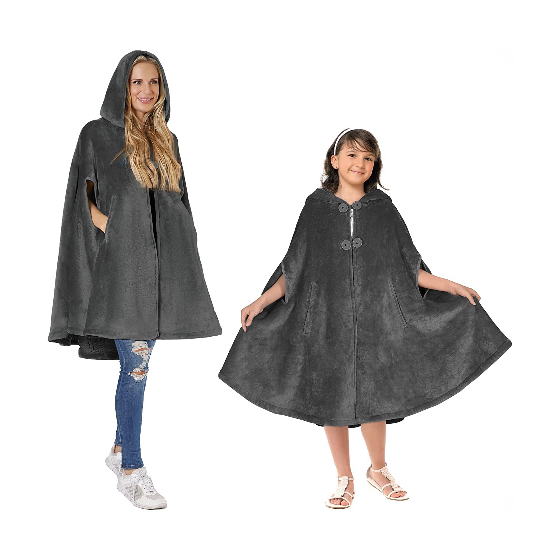 Poncho Hooded Blanket Wrap With Pockets Sherpa Fleece 2