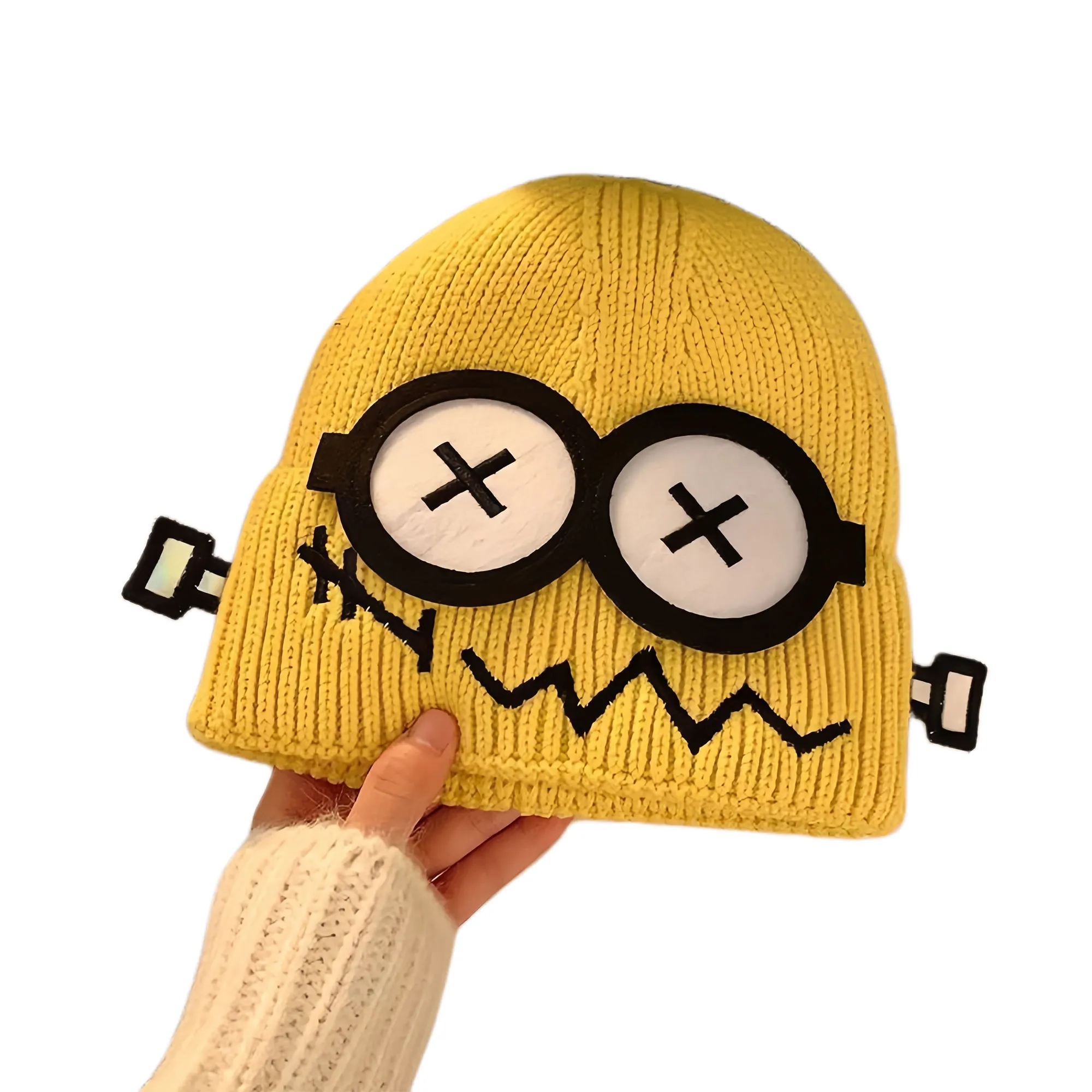 Funny Fault Robot Big Eye Knit Beanie For Women Winter Warm 7
