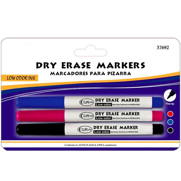 Dry Eraser Markers - 3 Pack Black Red Blue Fine Tip 2