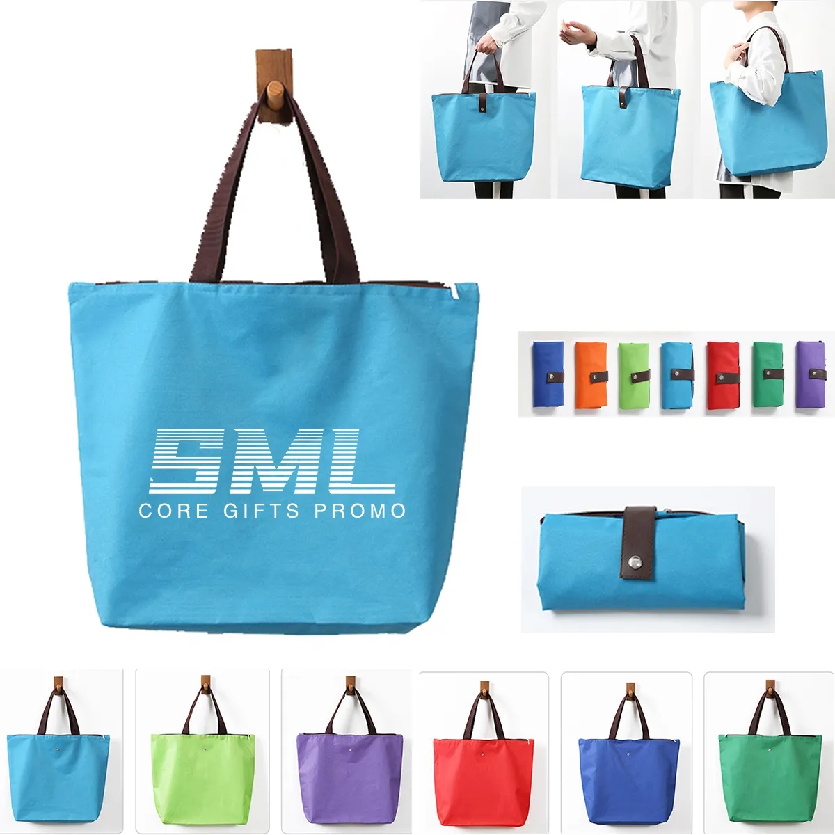 Portable Custom Folding Oxford Reusable Grocery Tote Bag, custom tote bag with logo imprint 1