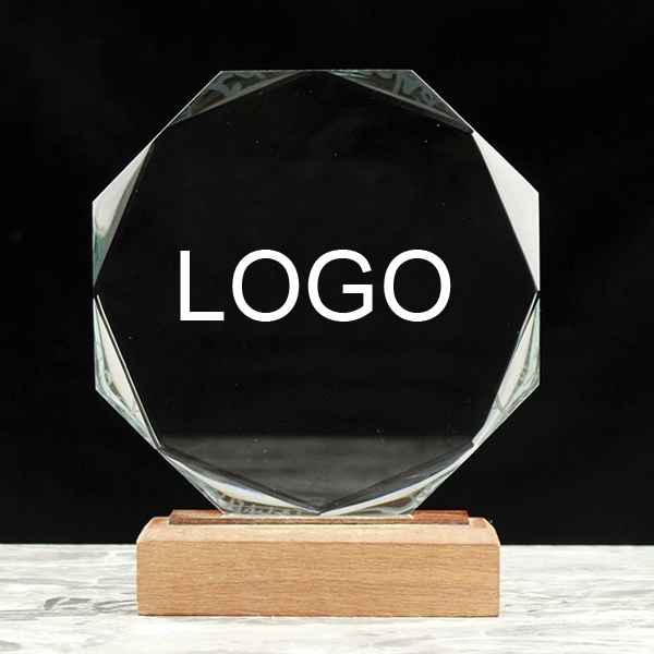 Crystal Octagon Award on Wooden Base 3