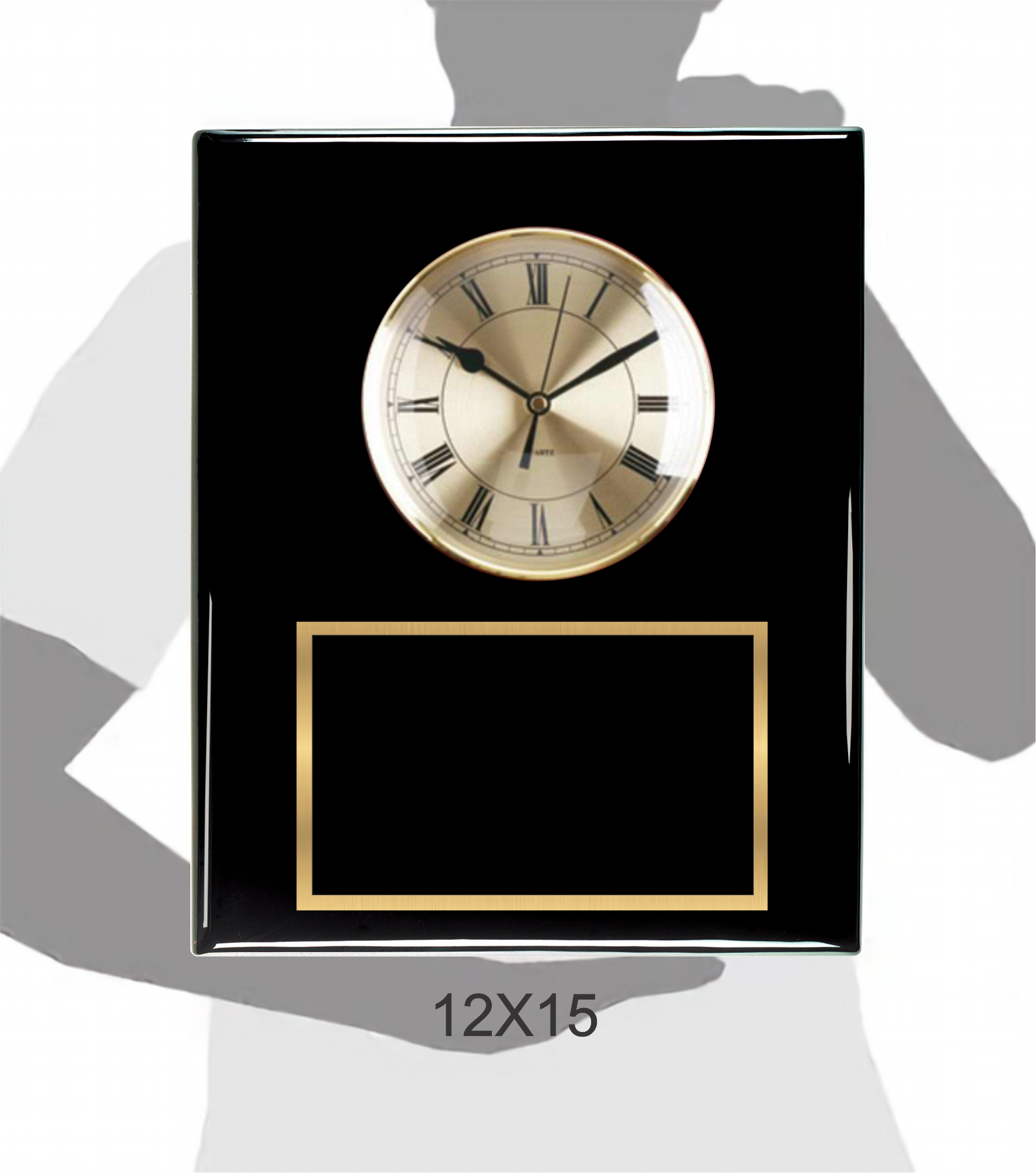 Black Piano Finish Solid Wood Plaque W/ Clock 3