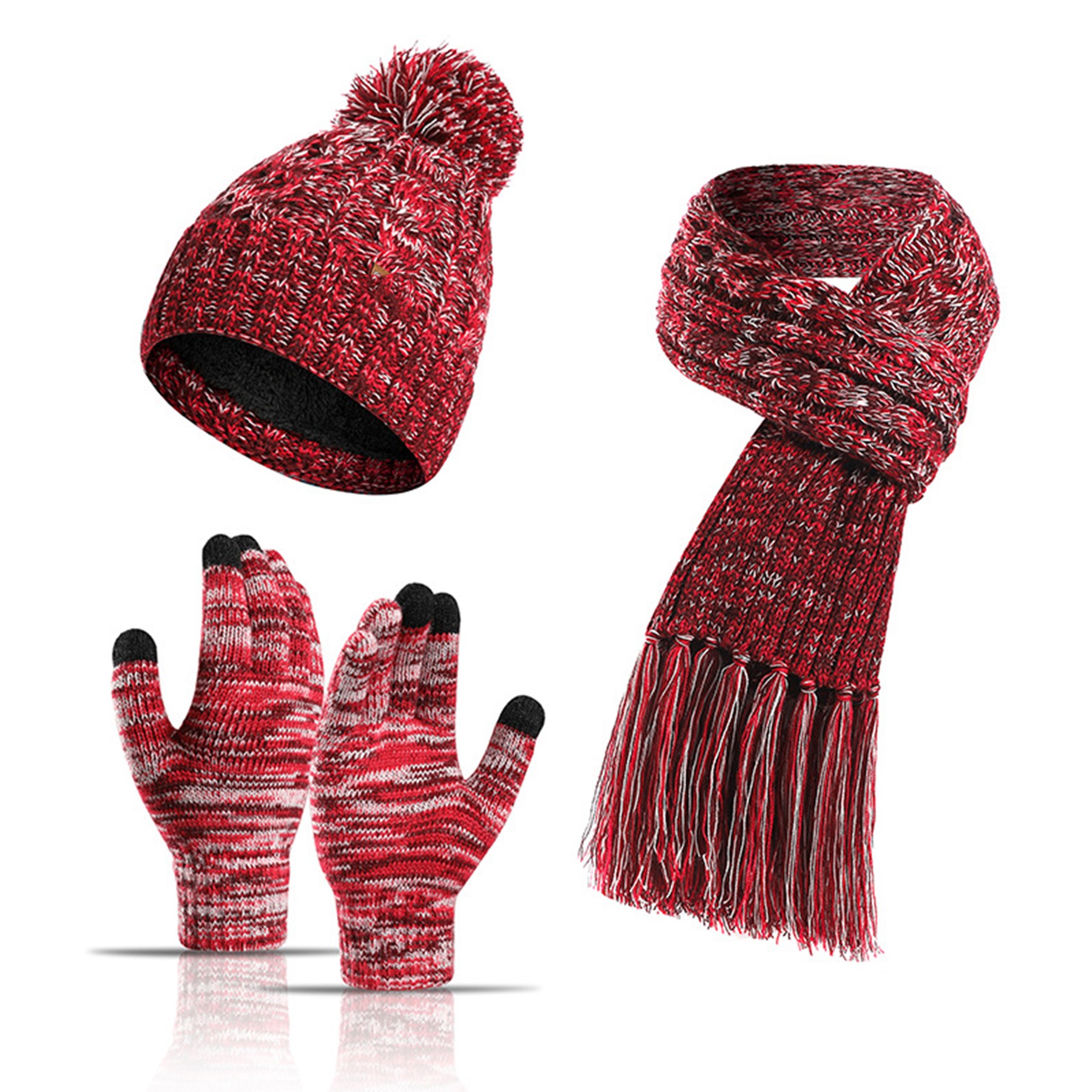 3 in 1 Pom Pom Hat Long Scarf and Touch Screen Gloves 1