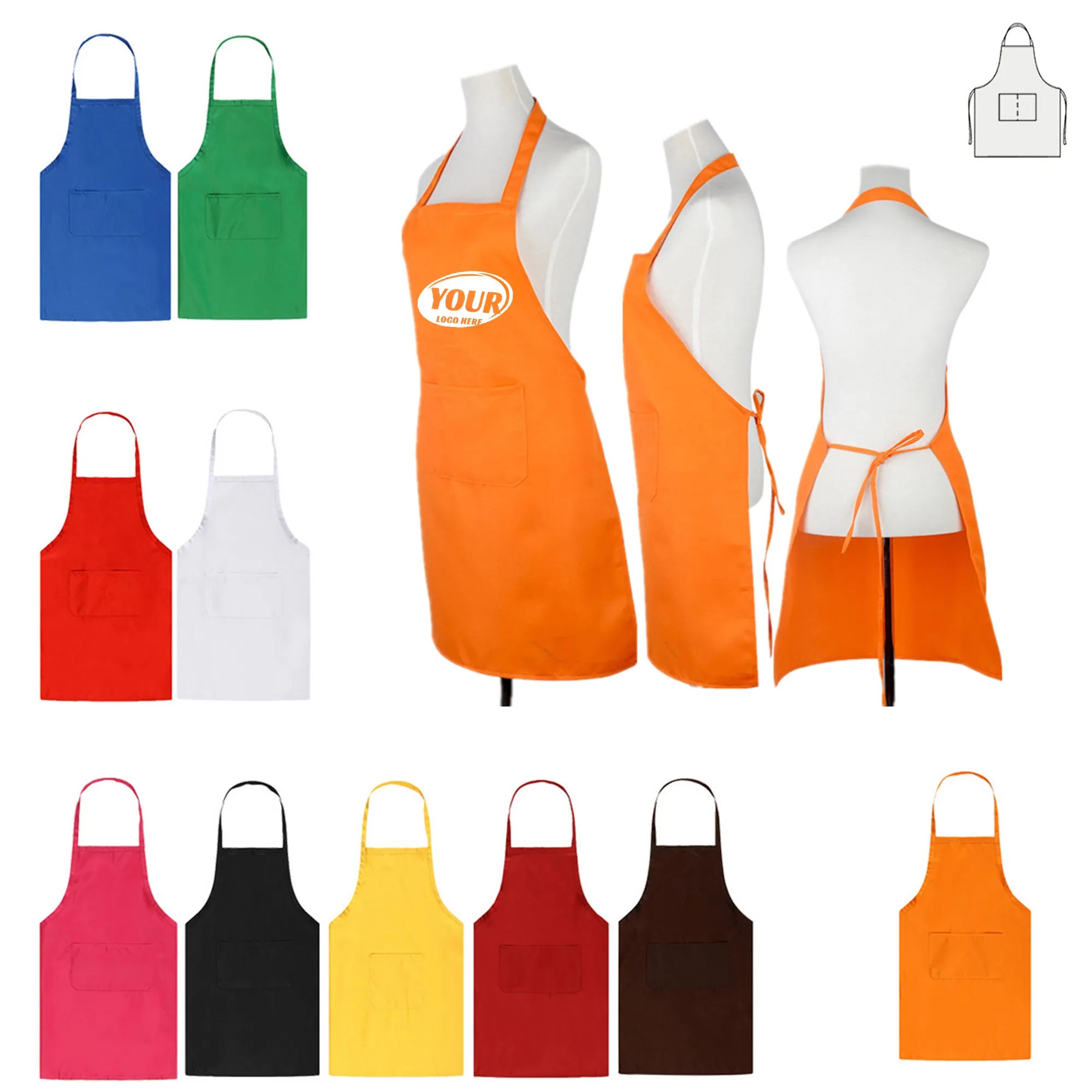 Unisex Plain Apron With Front Pocket