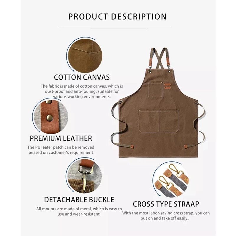 Black Leather Duck Canvas Cotton Kitchen Apron For Waiter 3