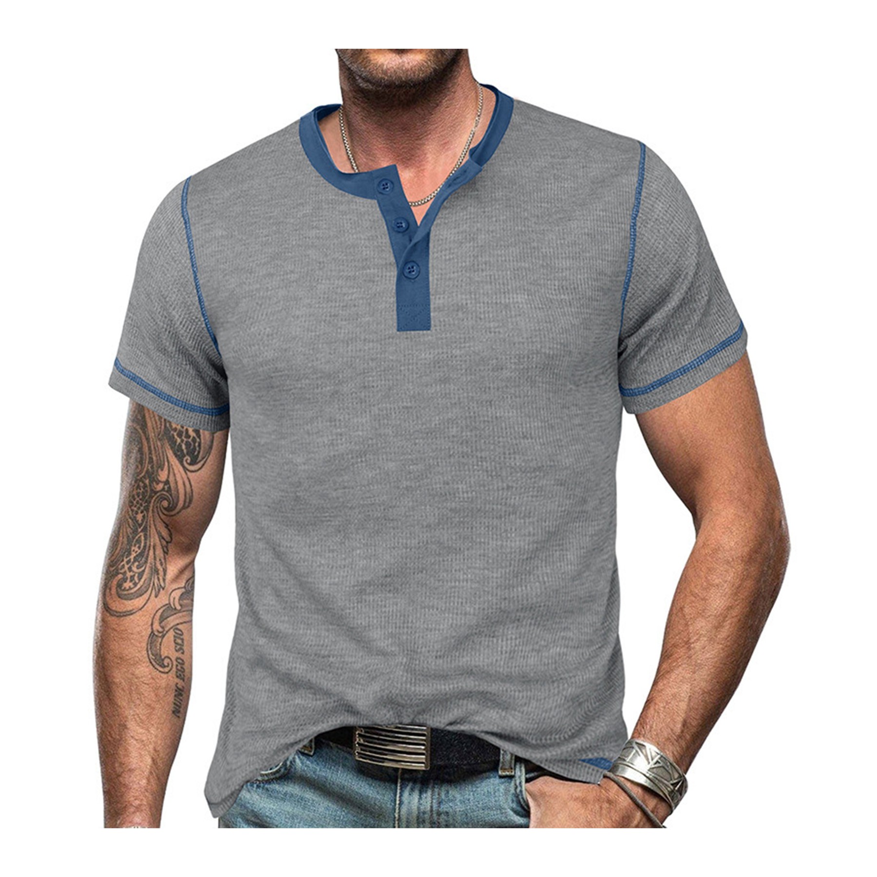 Summer Retro Waffle Color Block Henry T-shirt 7