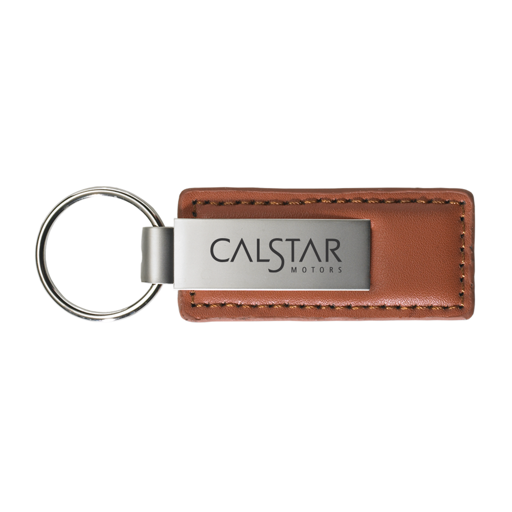 Brushed Zinc Brown Leather Keychain - Big Logo 2