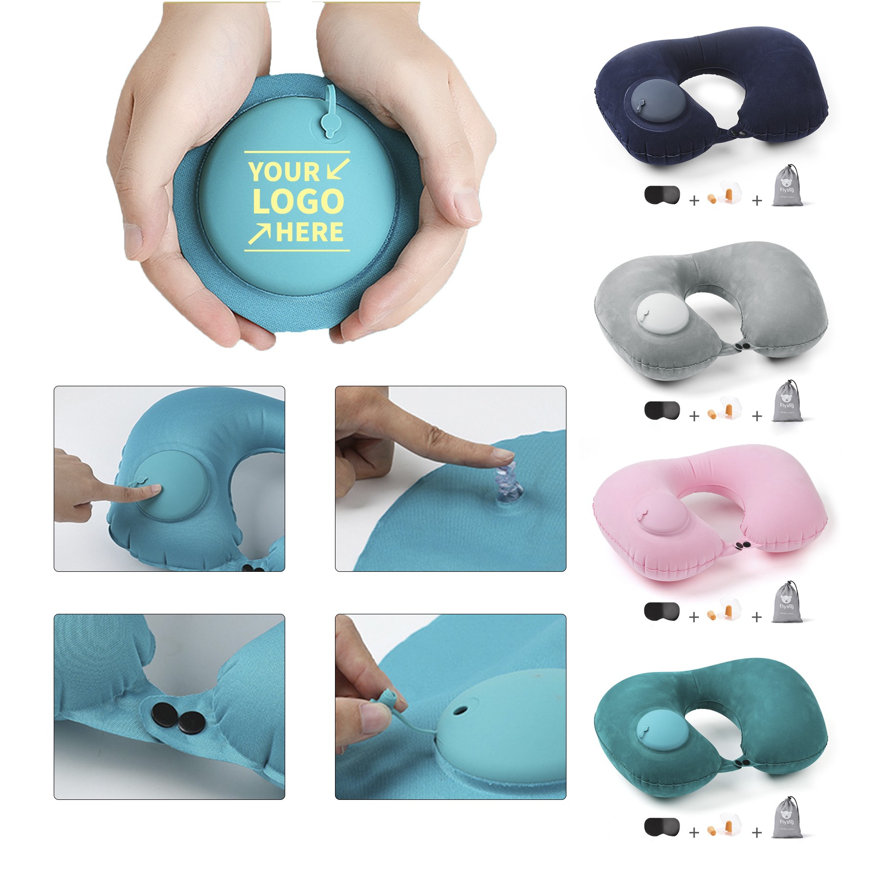 Flocking Inflatable U Shaped Pillow