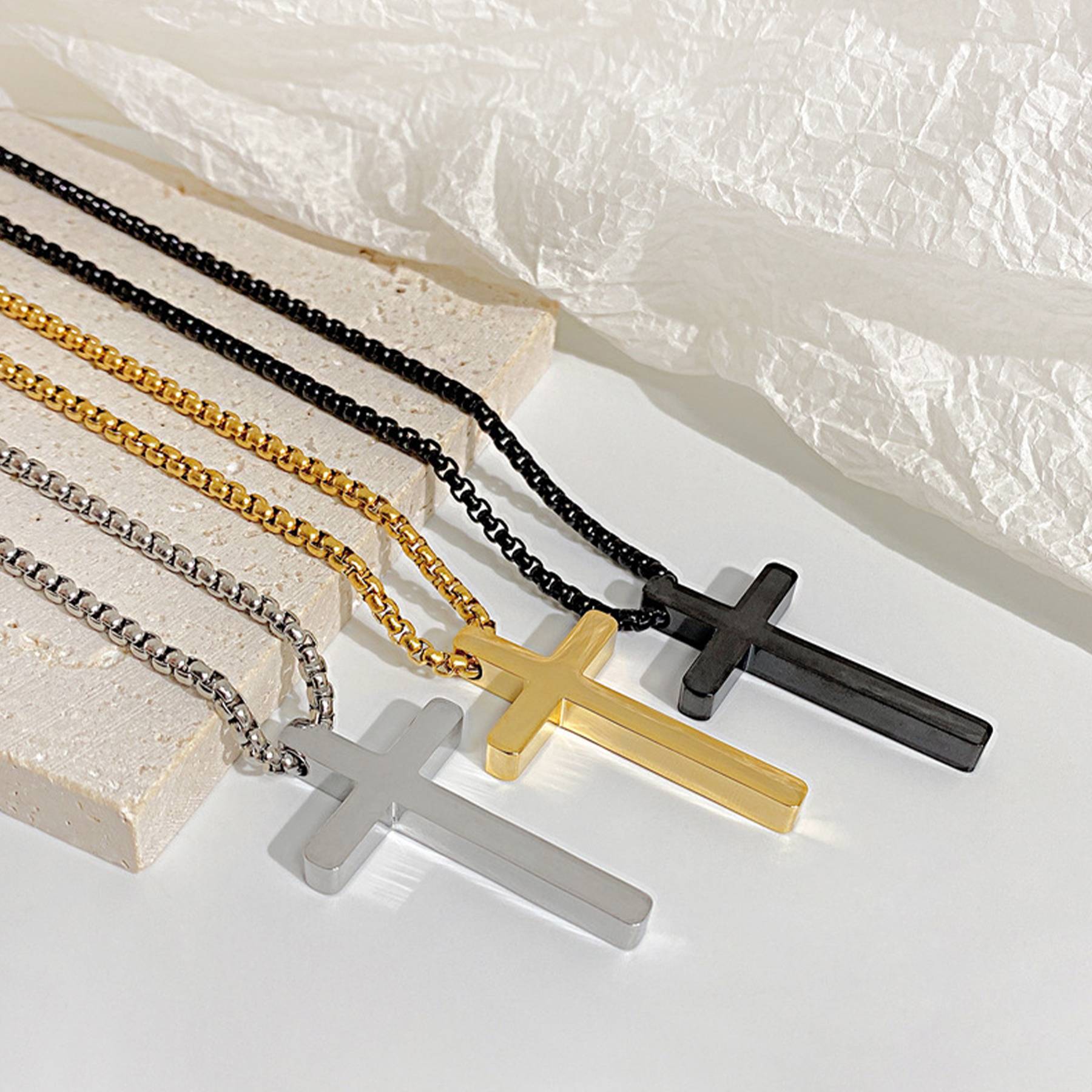 Stainless Steel Simple Statement Cross Necklace 3