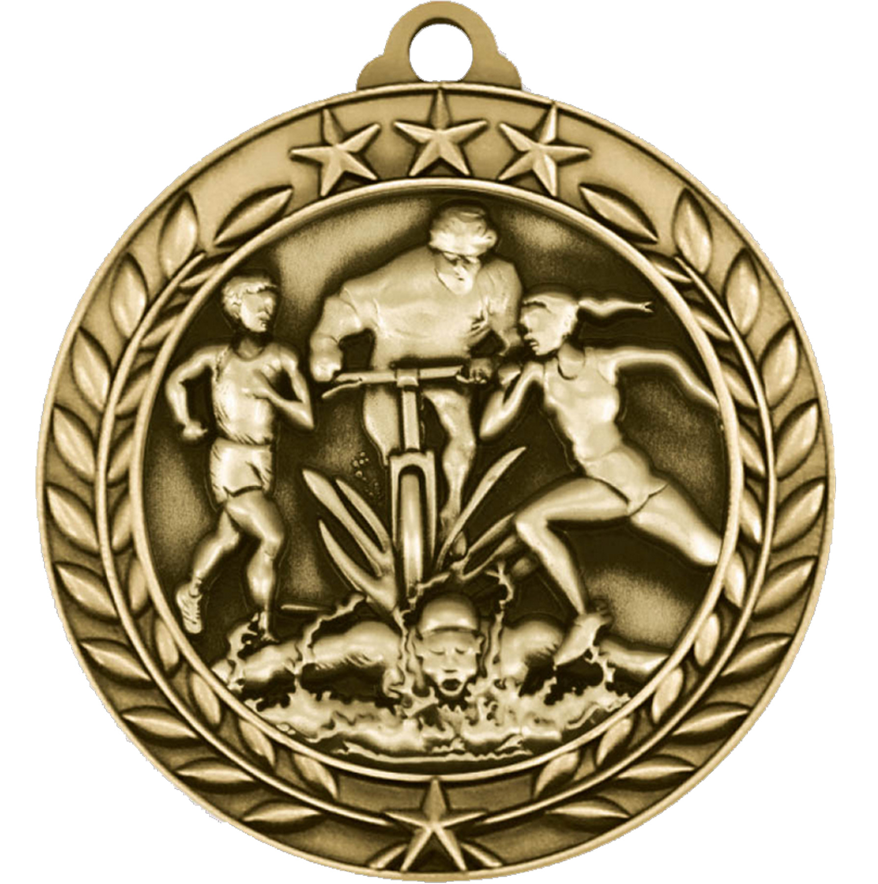 Stock Small Academic & Sports Laurel Medals: Triathlon 3