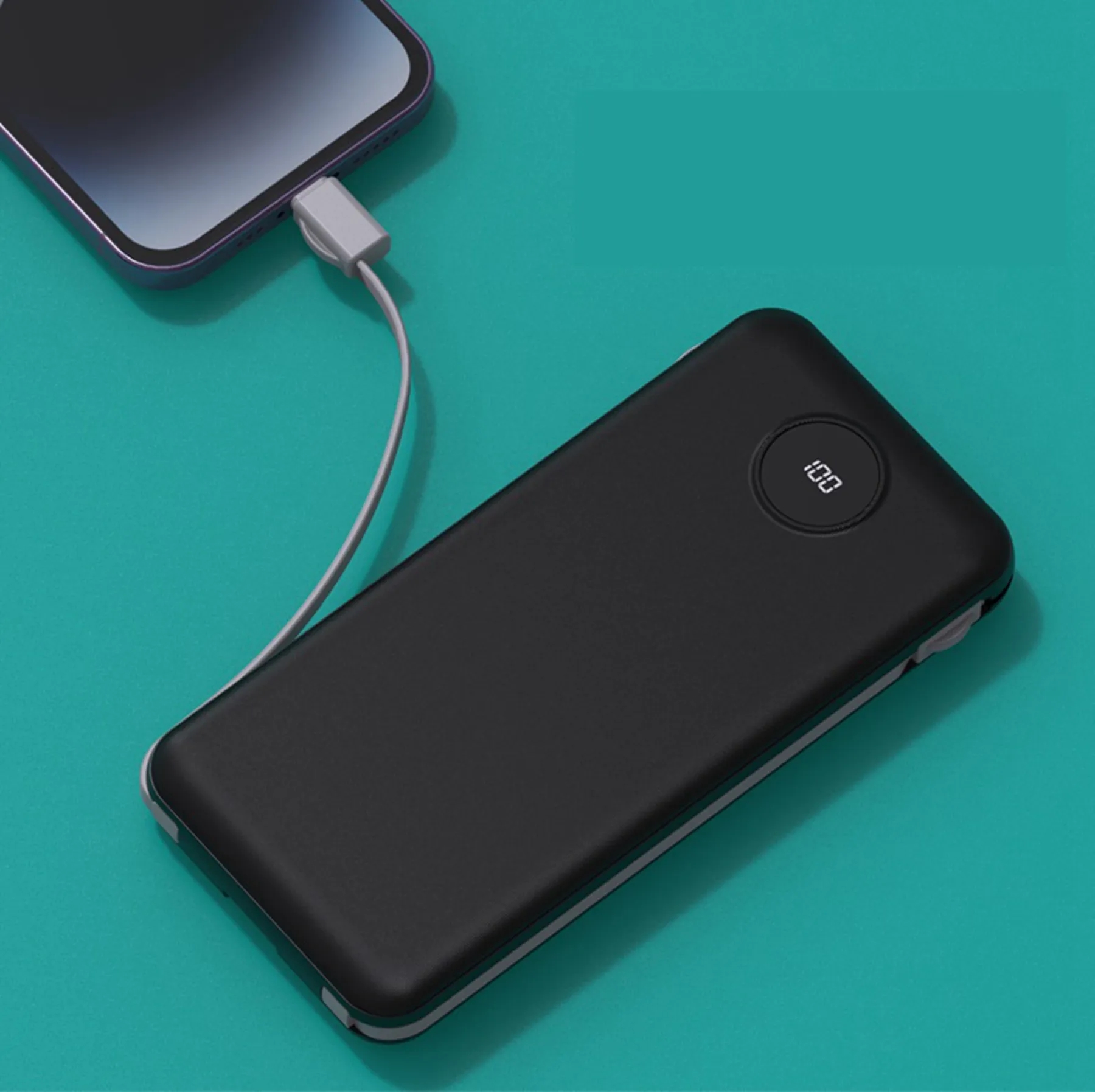 10000 mAh Digital Display Power Bank with Plug-in and Cable 1