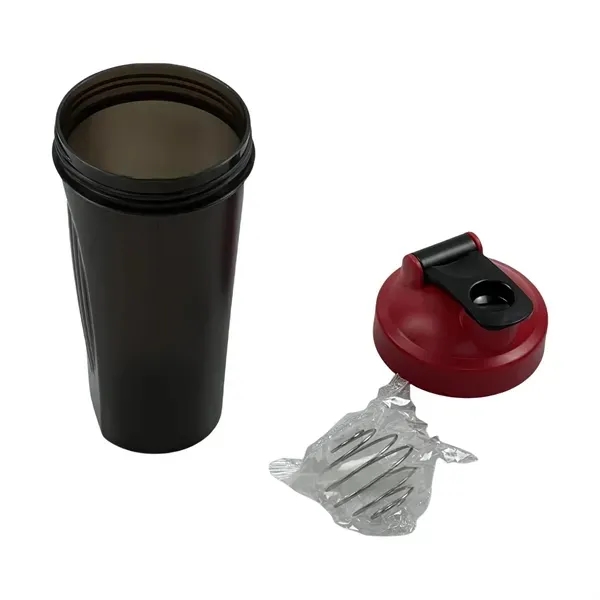 Red 20 oz Protein Shaker Bottle with Leakproof Mixing Cup 10