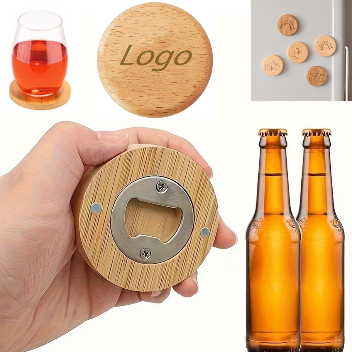Wooden Magnetic Bottle Opener Bamboo Coaster 4