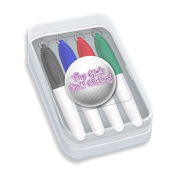 Four Pack of Mini Permanent Markers in Clear Plastic Case with Full Color Decal