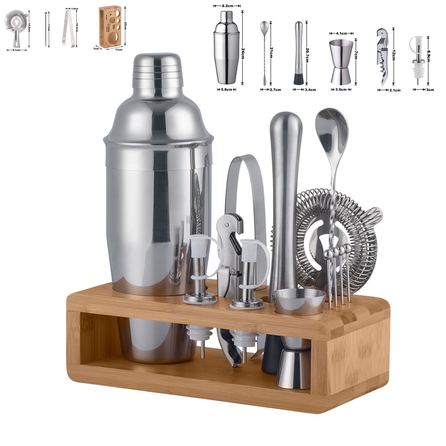 14-Piece Cocktail Shaker Set with Bamboo Stand