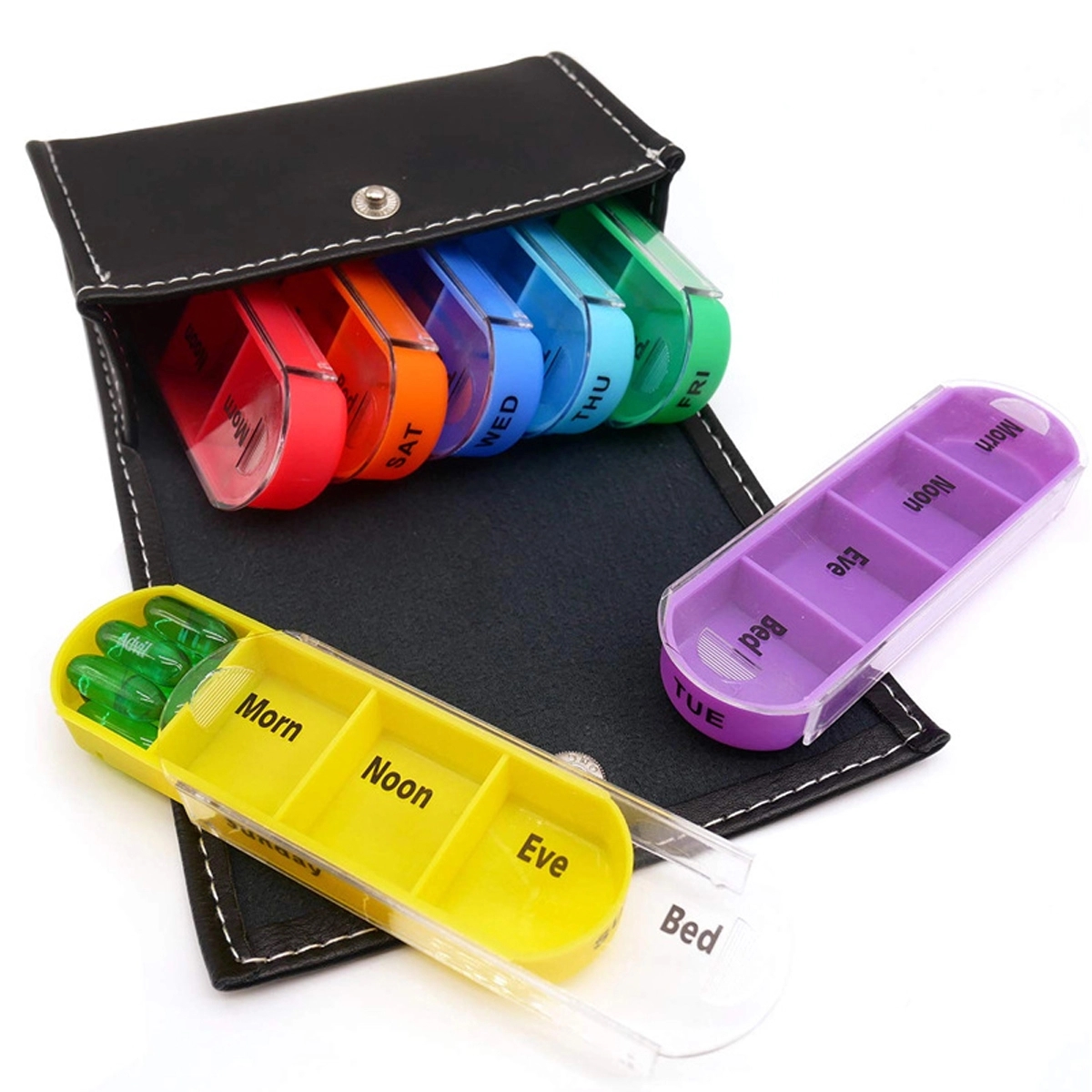 Travel Pill Organizer Box 7 Day with Leather Carrying Case 1
