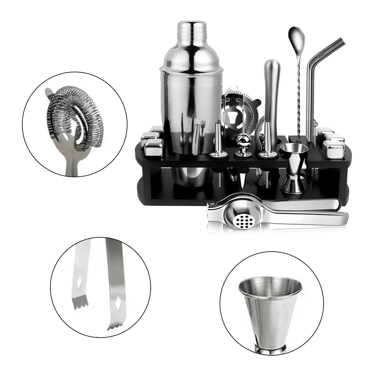 23 in 1 Premium Stainless Steel Cocktail Shaker Set W/ Stand 3