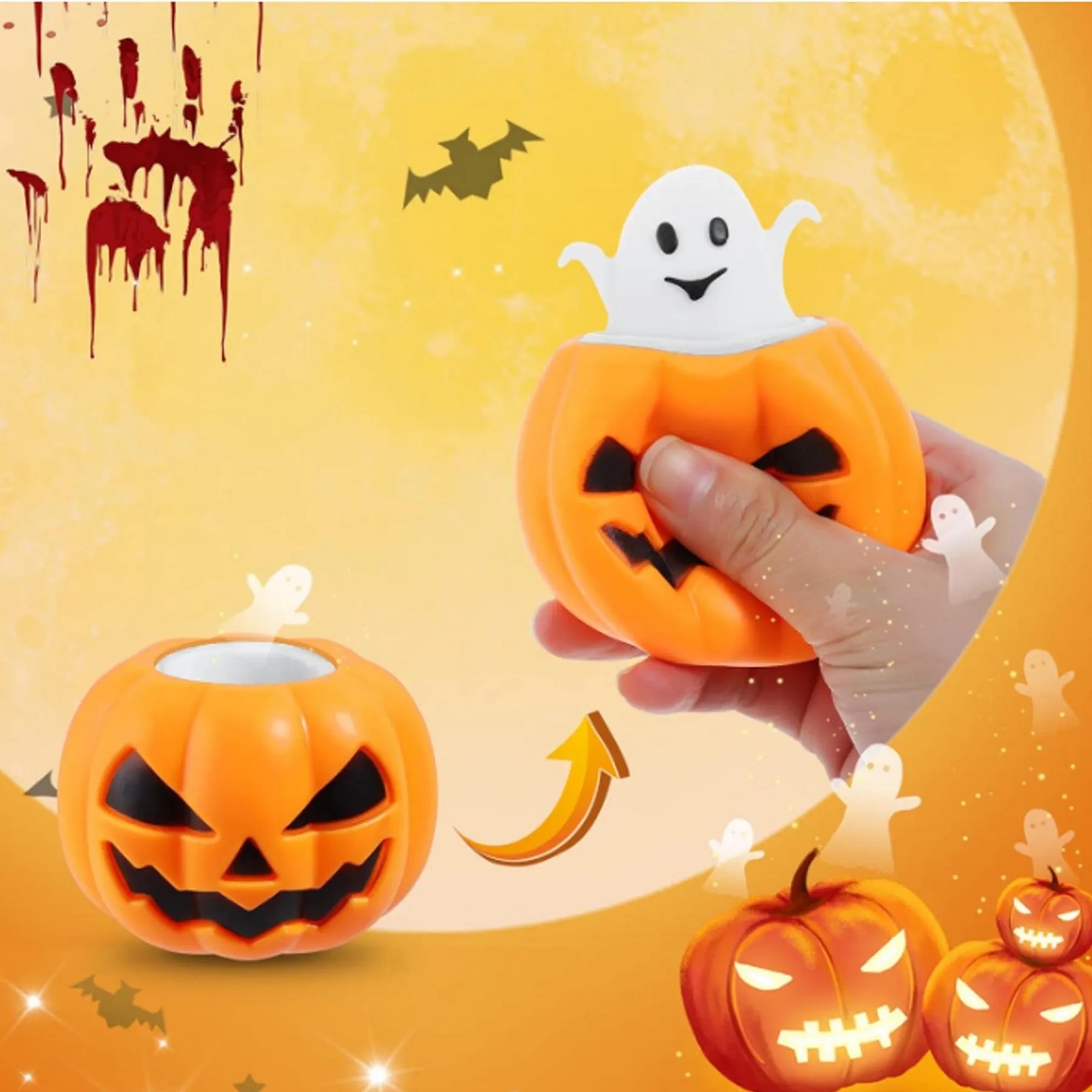 Pumpkin Stress Toys With Ghost in Cups 8
