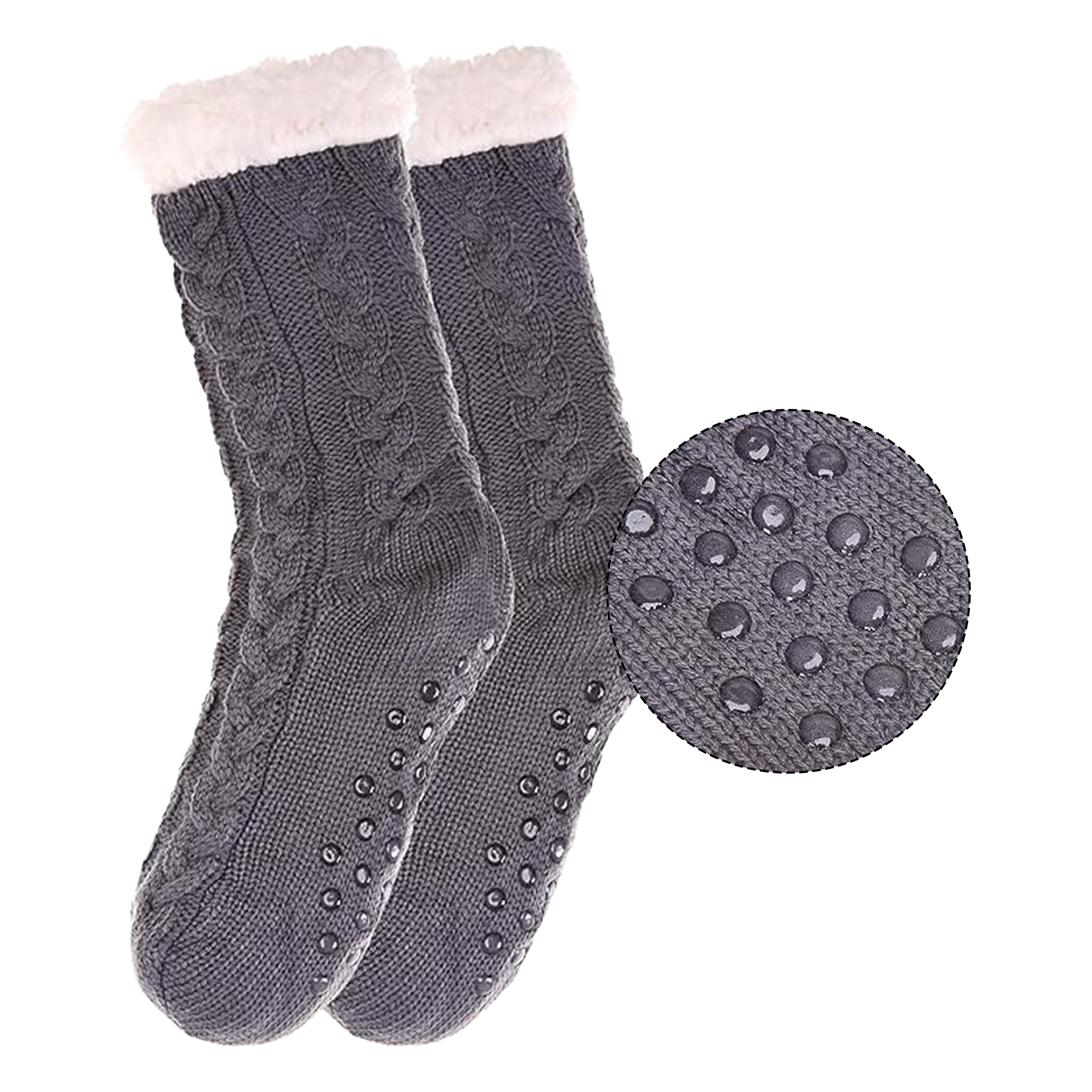 Women Winter Warm Fleece Lined Slipper Socks with Grippers 2