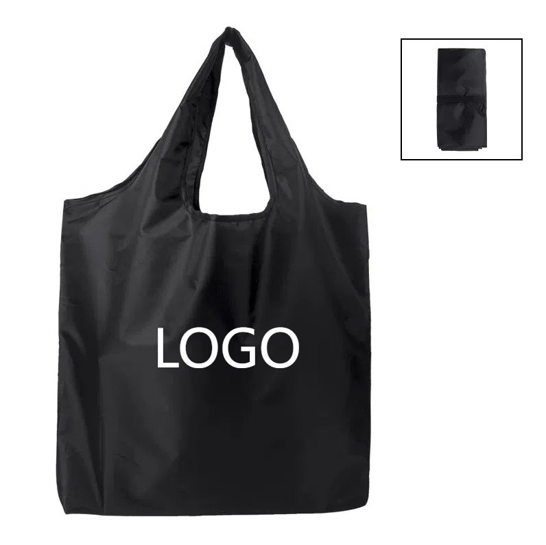 Polyester Nylon Portable Foldable Shopping Bag With Custom Logo Printed, custom tote bag with logo imprint 2