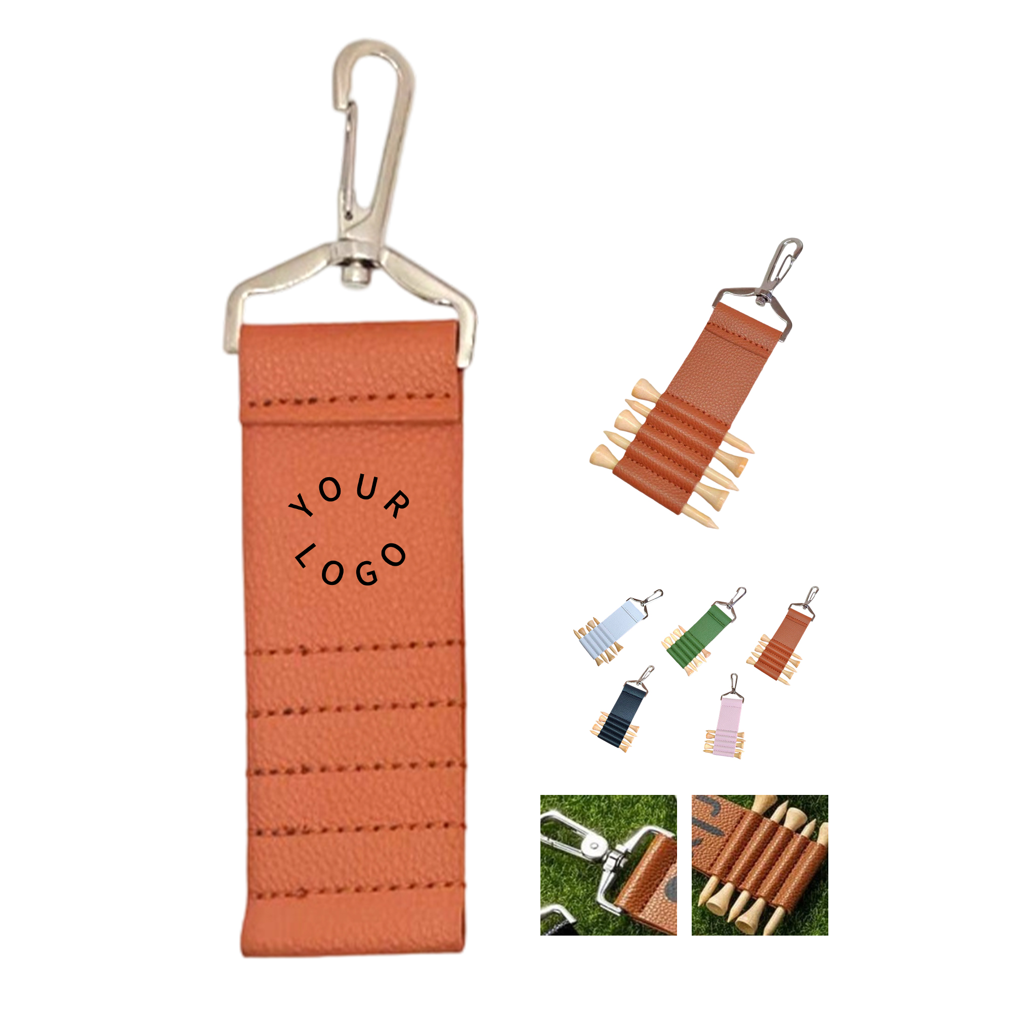 PU Leather Golf Tee Organizer With Metal Hook 6.5" By 1.73" 4