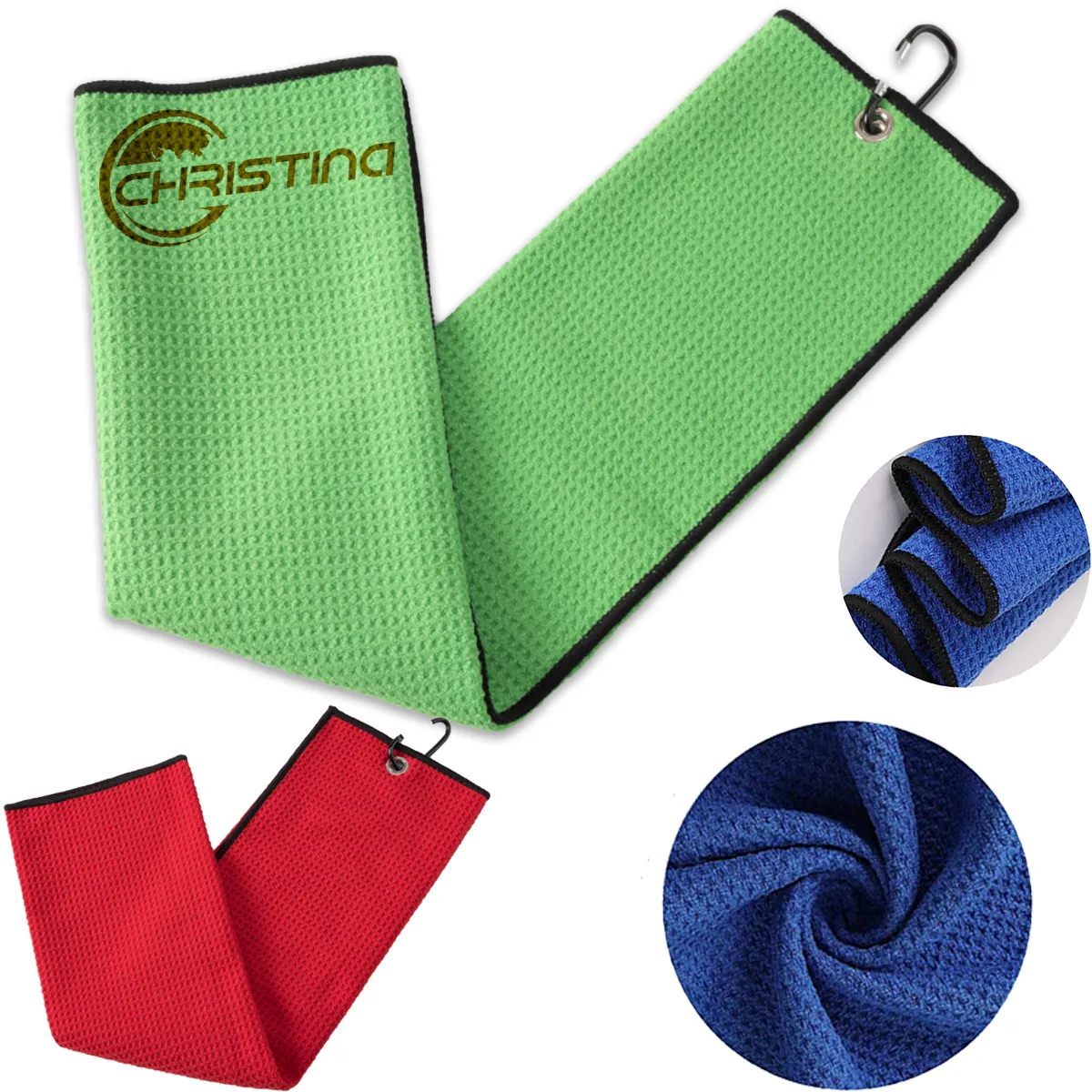 Multipurpose Drying Waffle Pattern Golf Towel With Clip 2