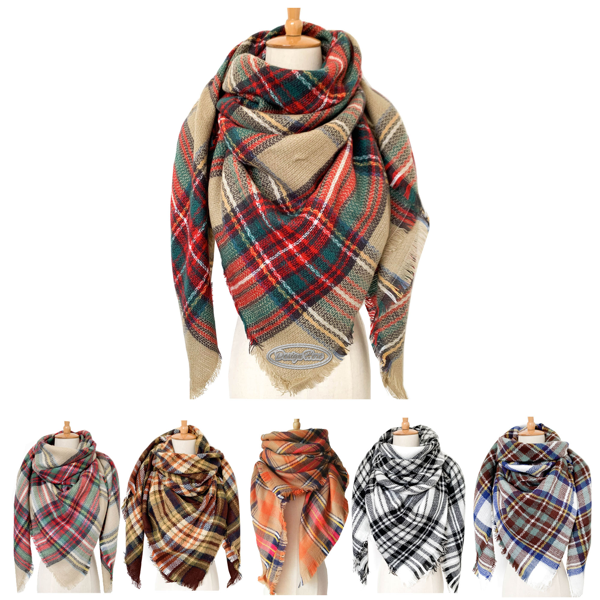 Oversized Plaid Scarf Imitation Cashmere Double-Sided for Fall/Winter 2