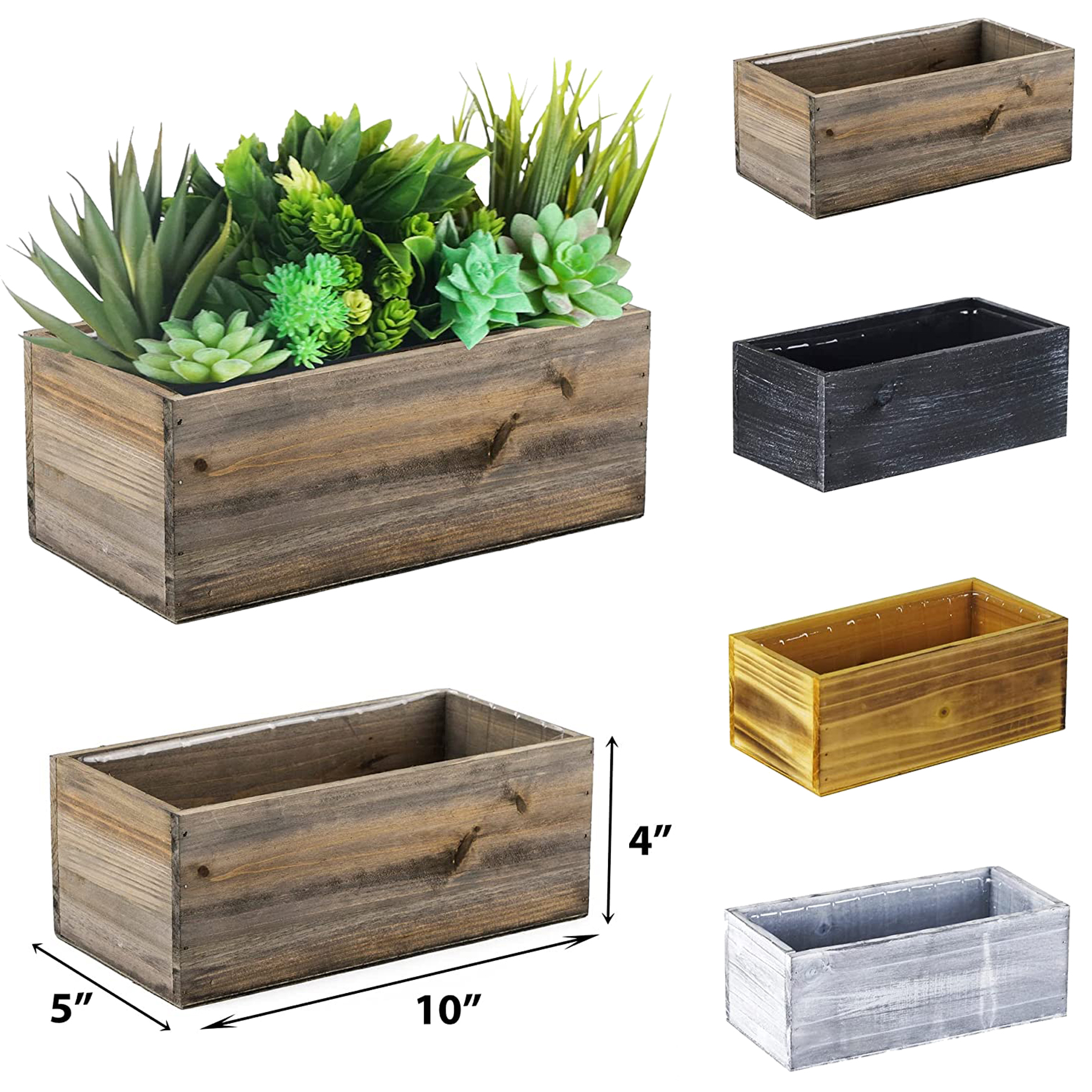 10 x 5 Inches Natural Brown Wood Rectangle Planter Box