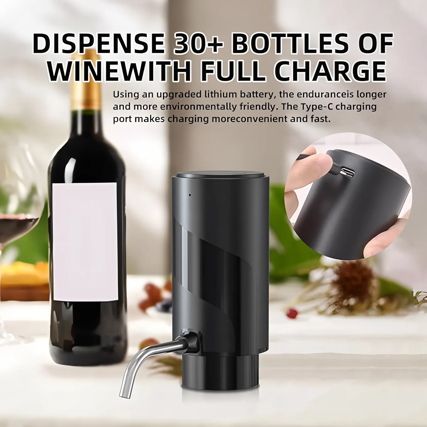 Custom USB Rechargeable Electric Wine Dispenser with Aerator for Bar Restaurant Party 6