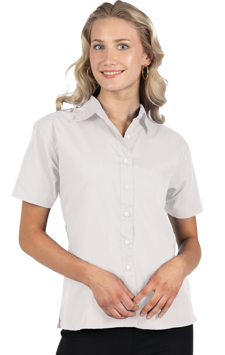 Ladies Short-Sleeve Superblend Poplin Shirt with Matching Buttons 2