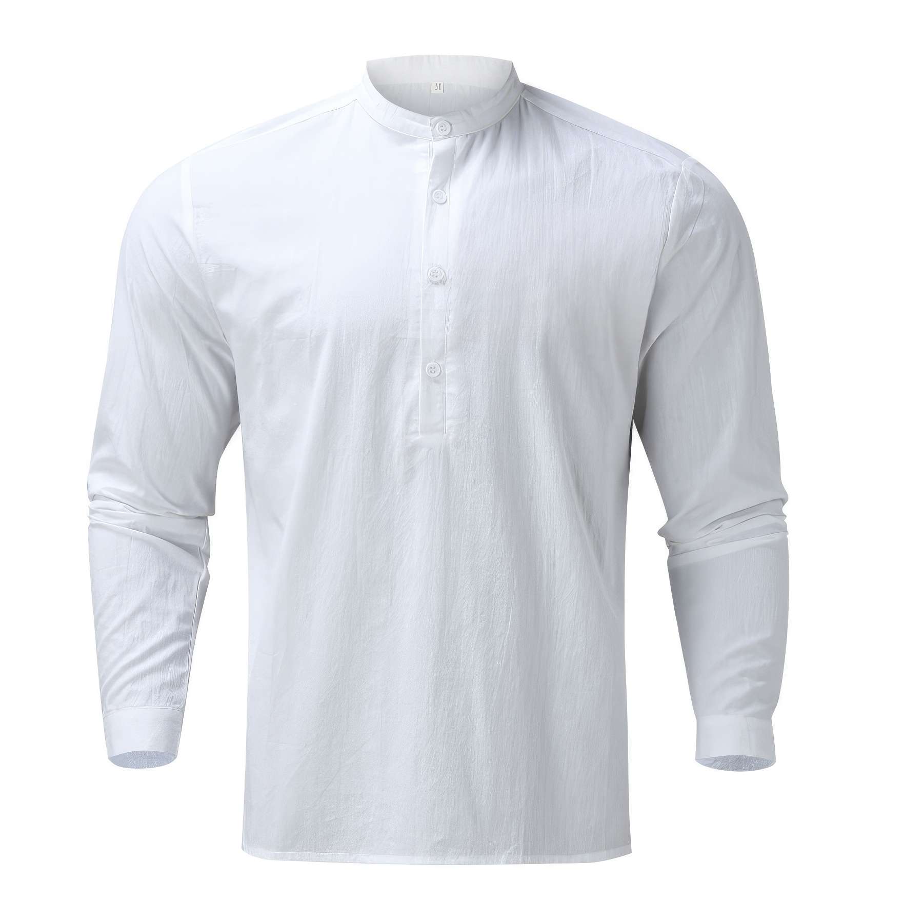 Cotton Linen Pullover Henley Collar Long Sleeve Men's Shirt 1