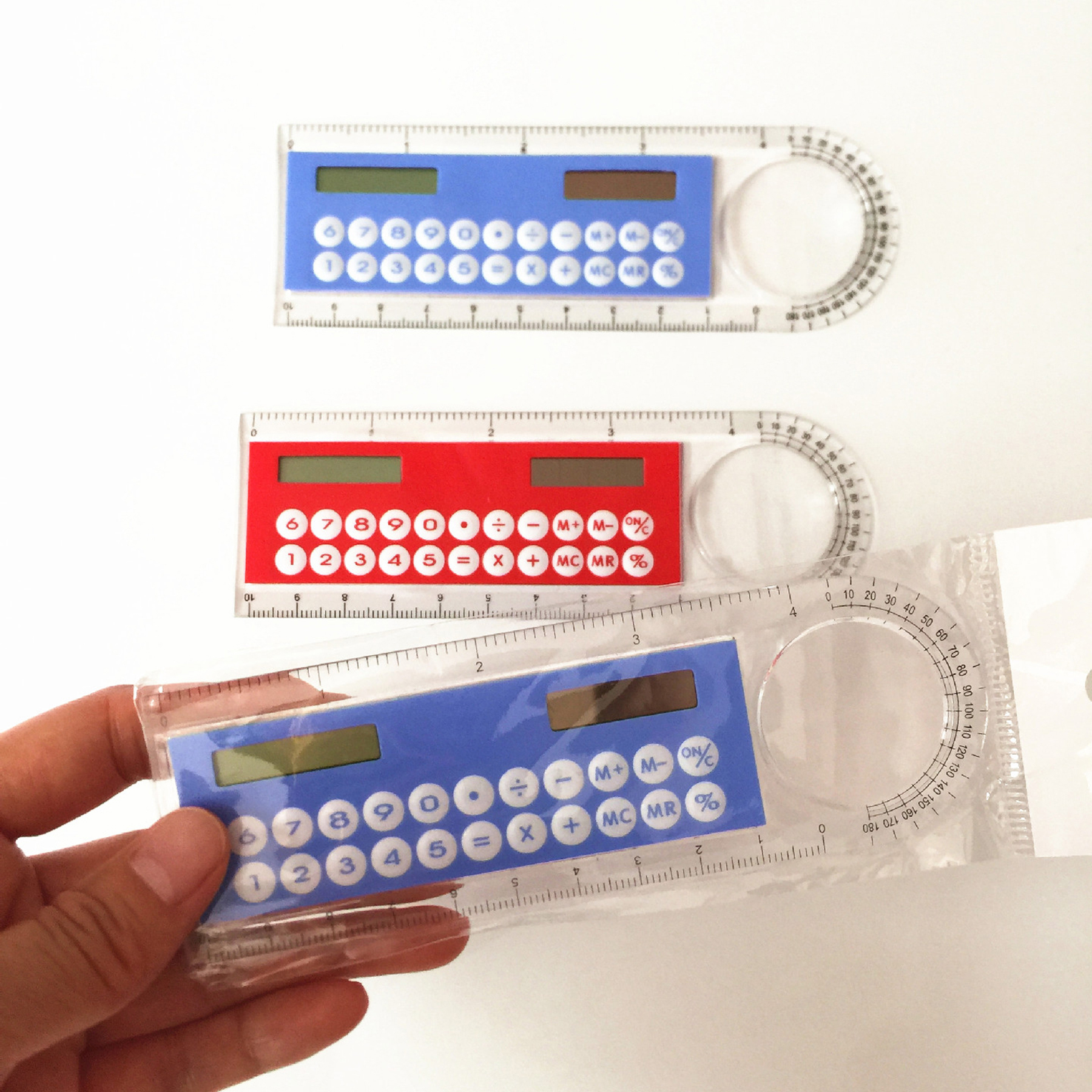 Mini Pocket Basic Calculator Solar Transparent Ruler 1