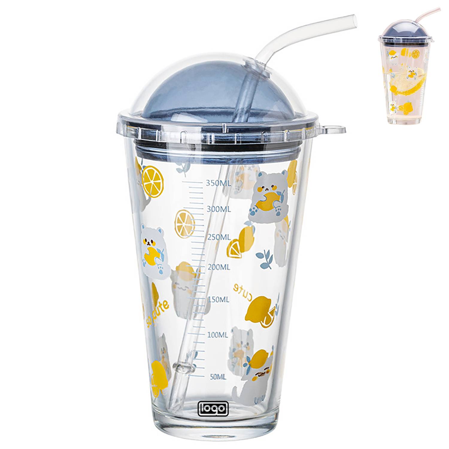 16oz Heat-Resistant Glass Cup w/ Straw 2