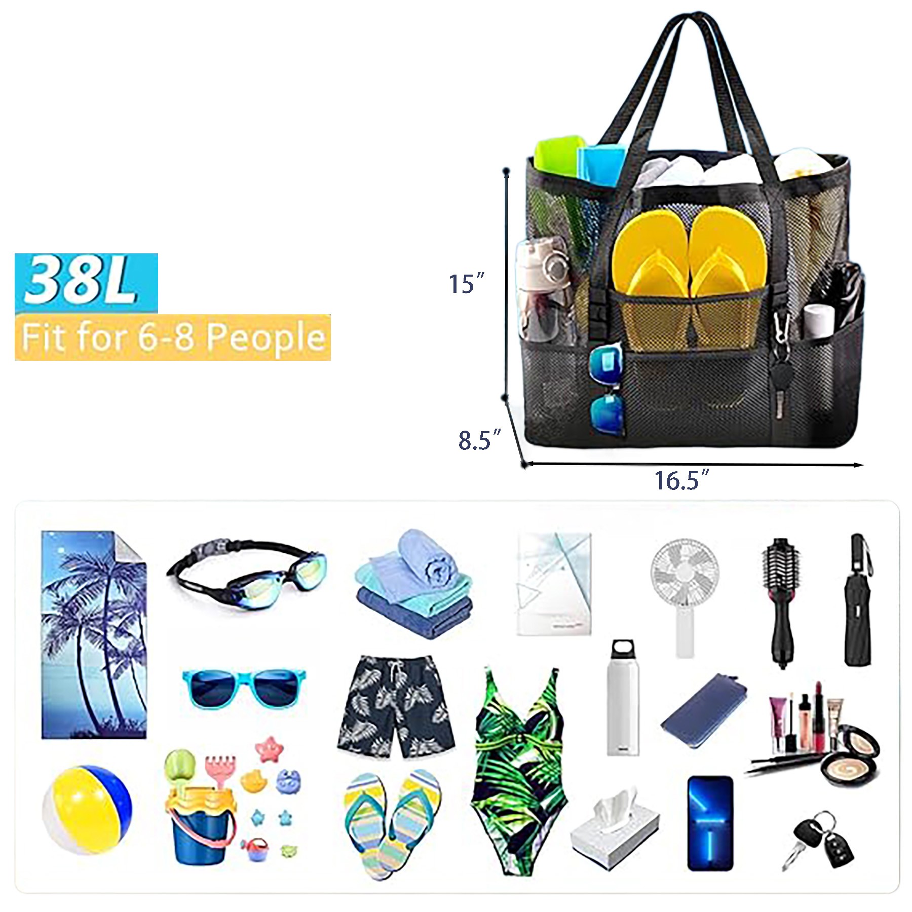 Large Capacity Beach Mesh Tote Bag 3