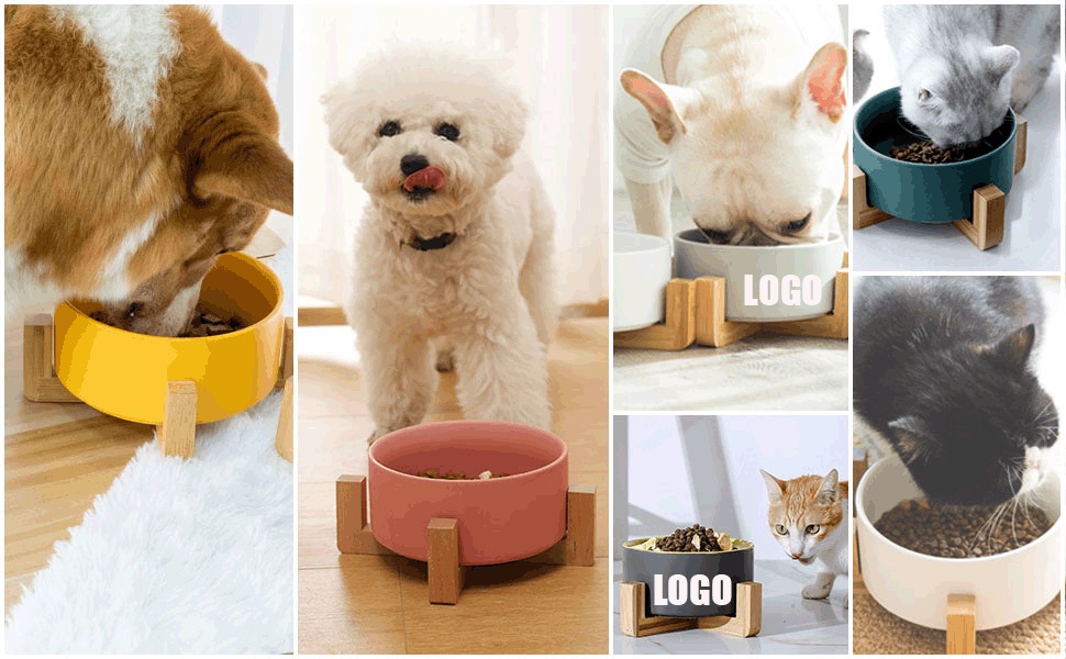 Ceramic Dog Cat Bowl Dish Set with Stand 1