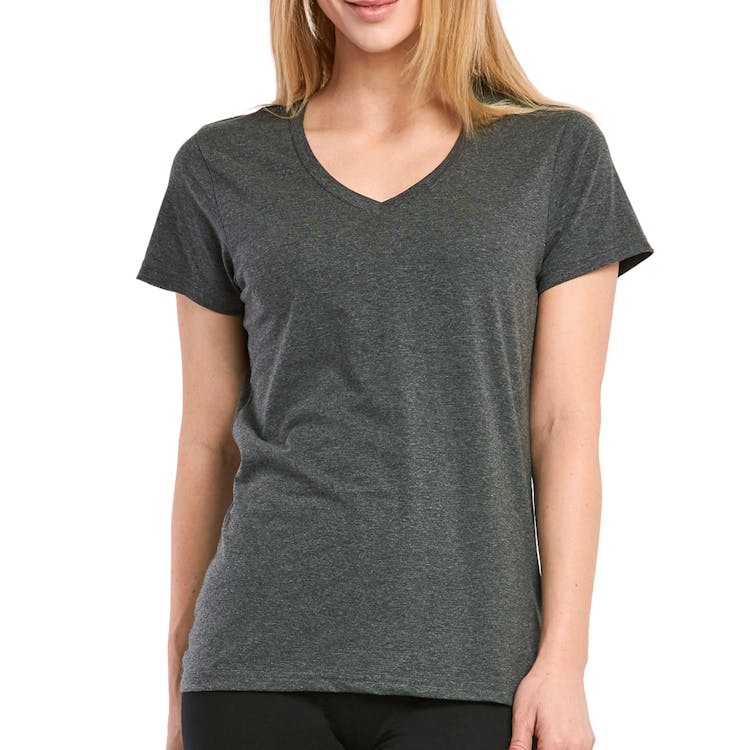 Women's Classic Fit V Neck T-Shirts - Small Heather Charcoal 1