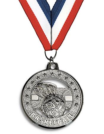 Medallion: 2" Circle Cut Out Basketball Silver w 2