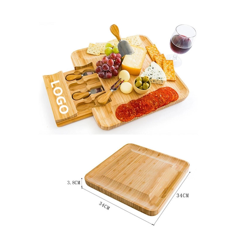 Bamboo Cheese Board and Knife Set, Wood Charcuterie Platter 2